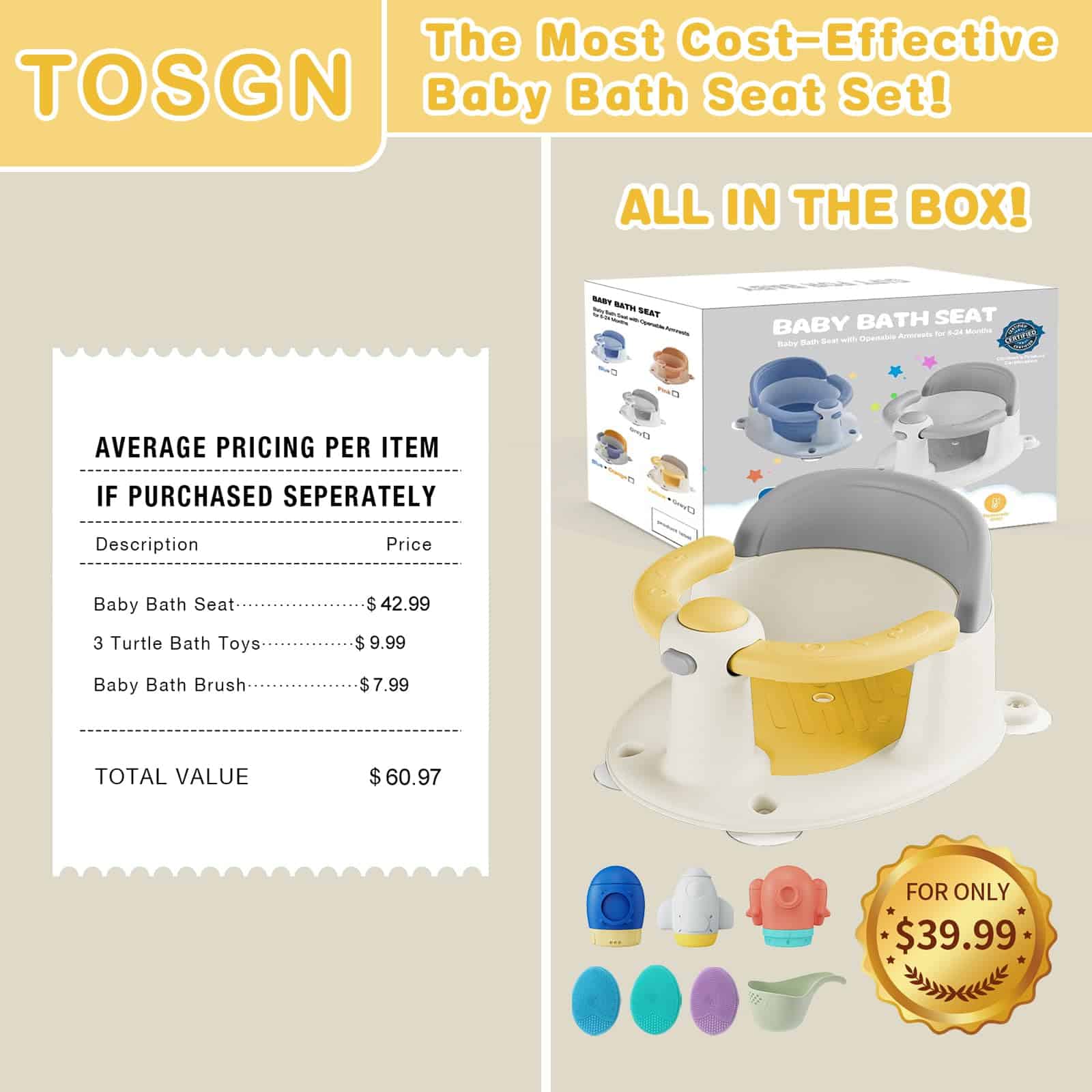 Asiento de Baño para Bebés TOSGN, Asiento de -Amarillo - Imagen 8