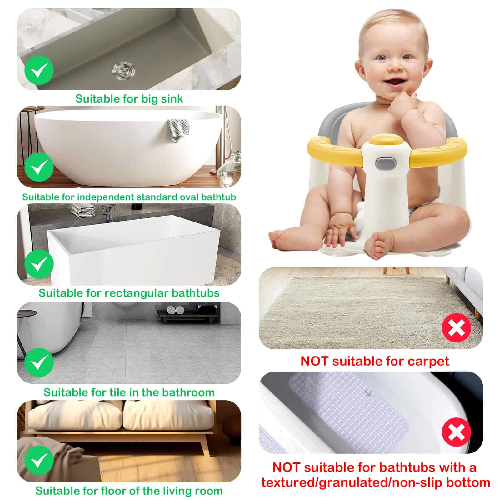 Asiento de Baño para Bebés TOSGN, Asiento de -Amarillo - Imagen 9