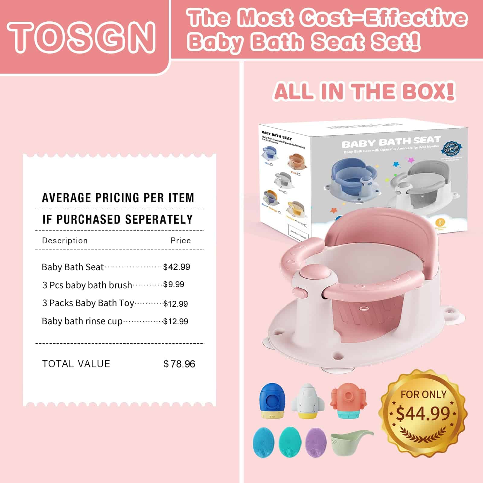 Asiento de Baño para Bebés TOSGN, Asiento de -Rosa - Imagen 8