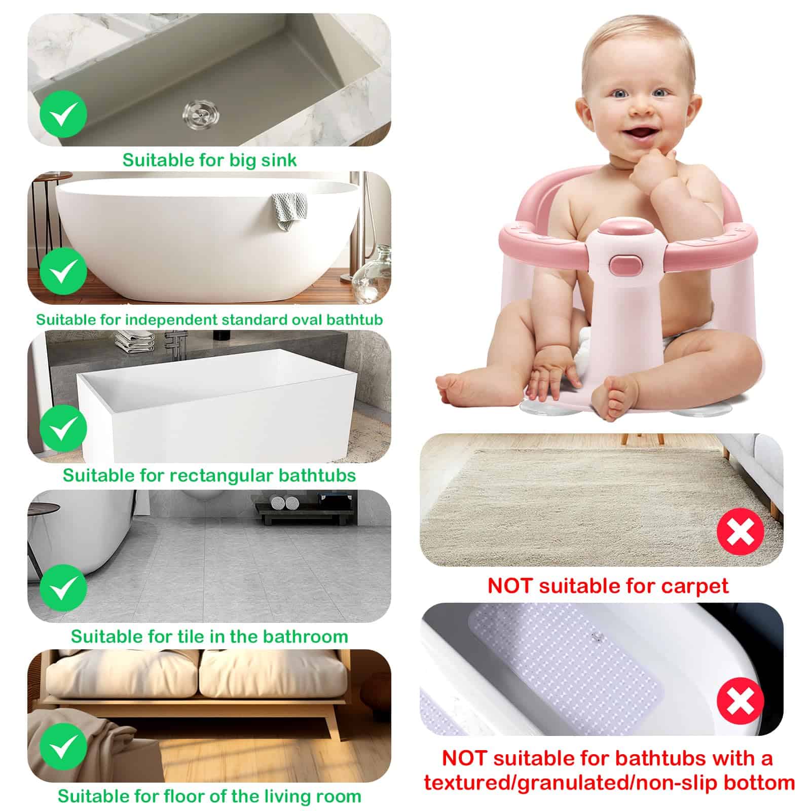 Asiento de Baño para Bebés TOSGN, Asiento de -Rosa - Imagen 9