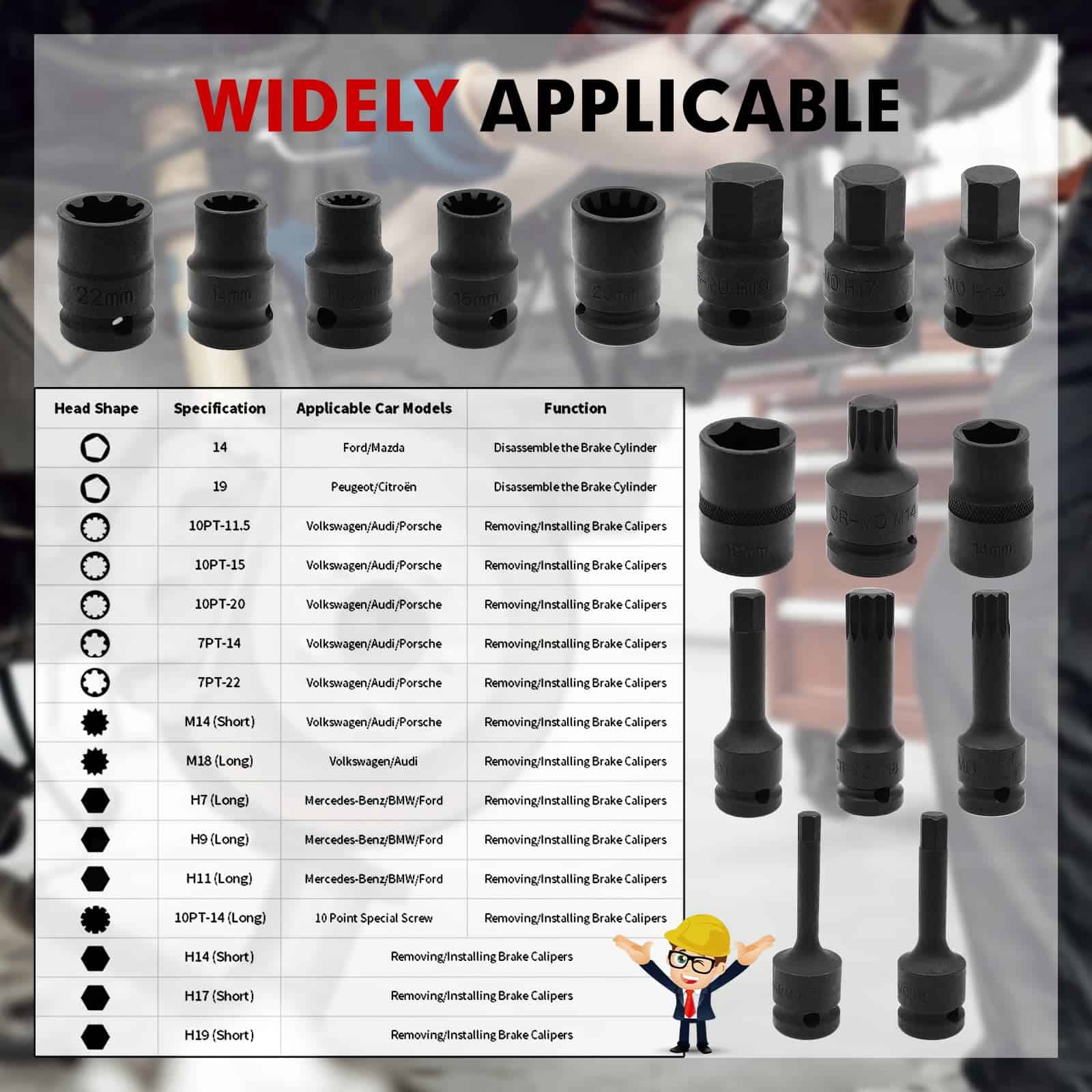 Juego de 16PCS de ZOSANY Impact Brake Caliper Socket Set, - Imagen 3