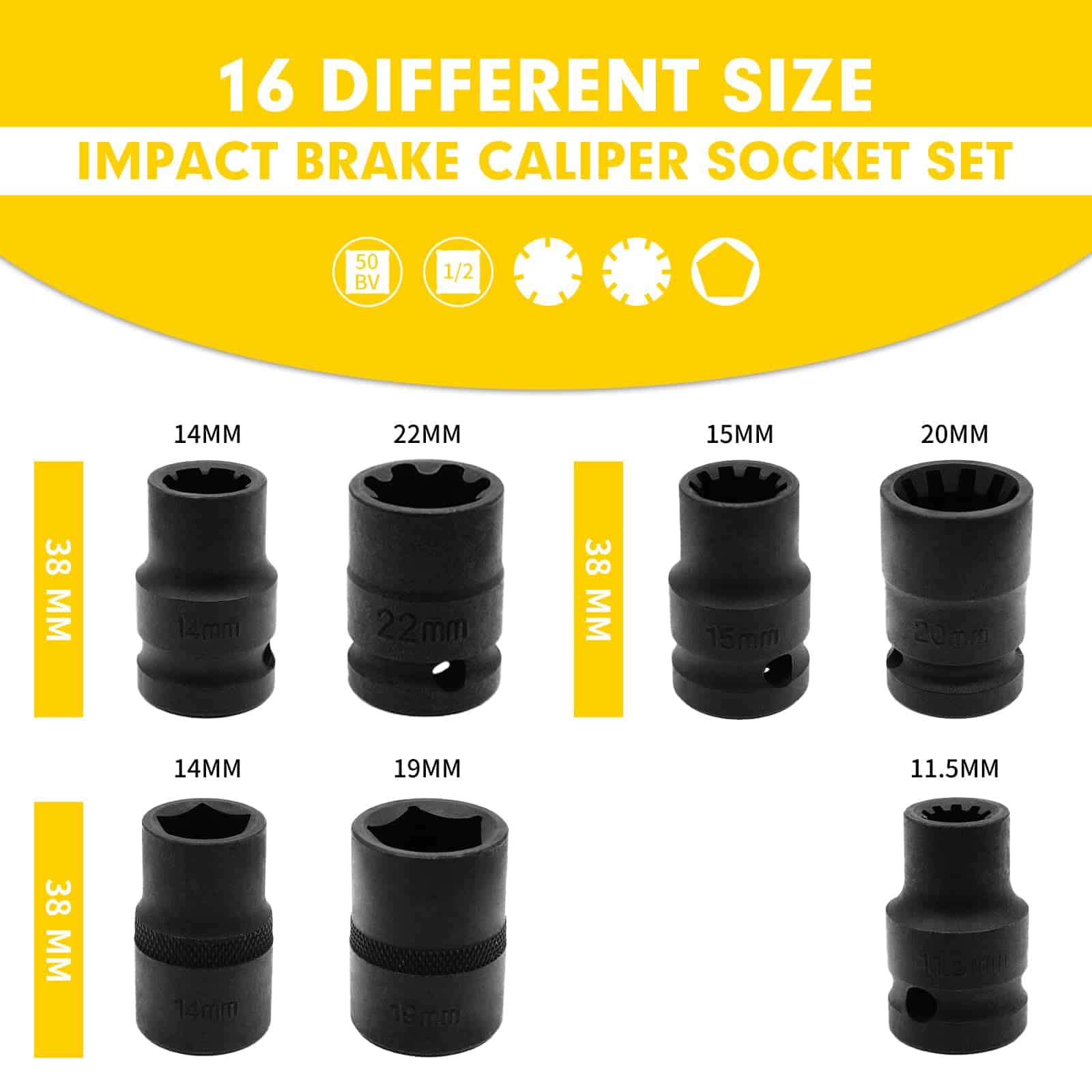 Juego de 16PCS de ZOSANY Impact Brake Caliper Socket Set, - Imagen 4