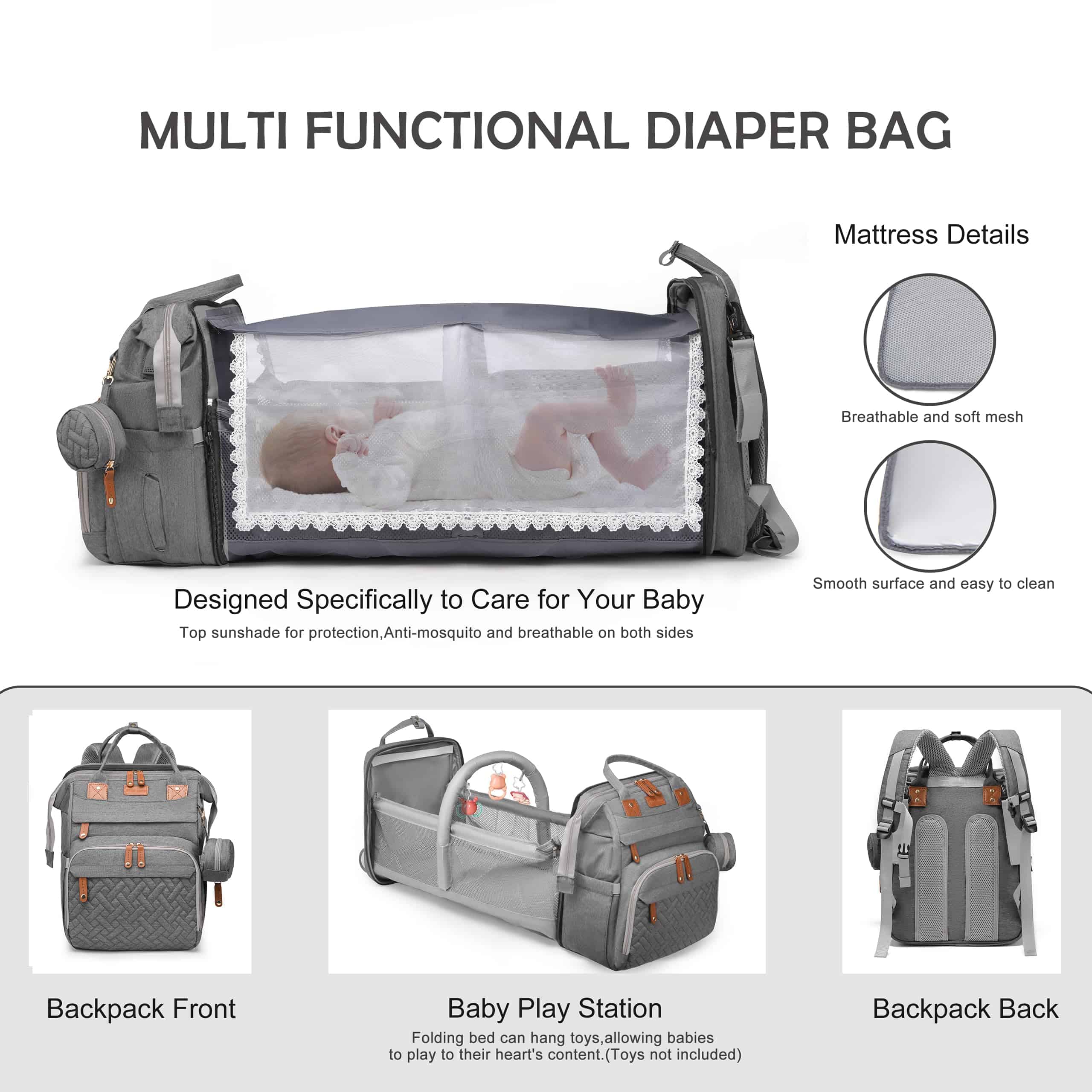 Mochila para Pañales CESAILT con Estación de Cambio, Bolsa - Imagen 3