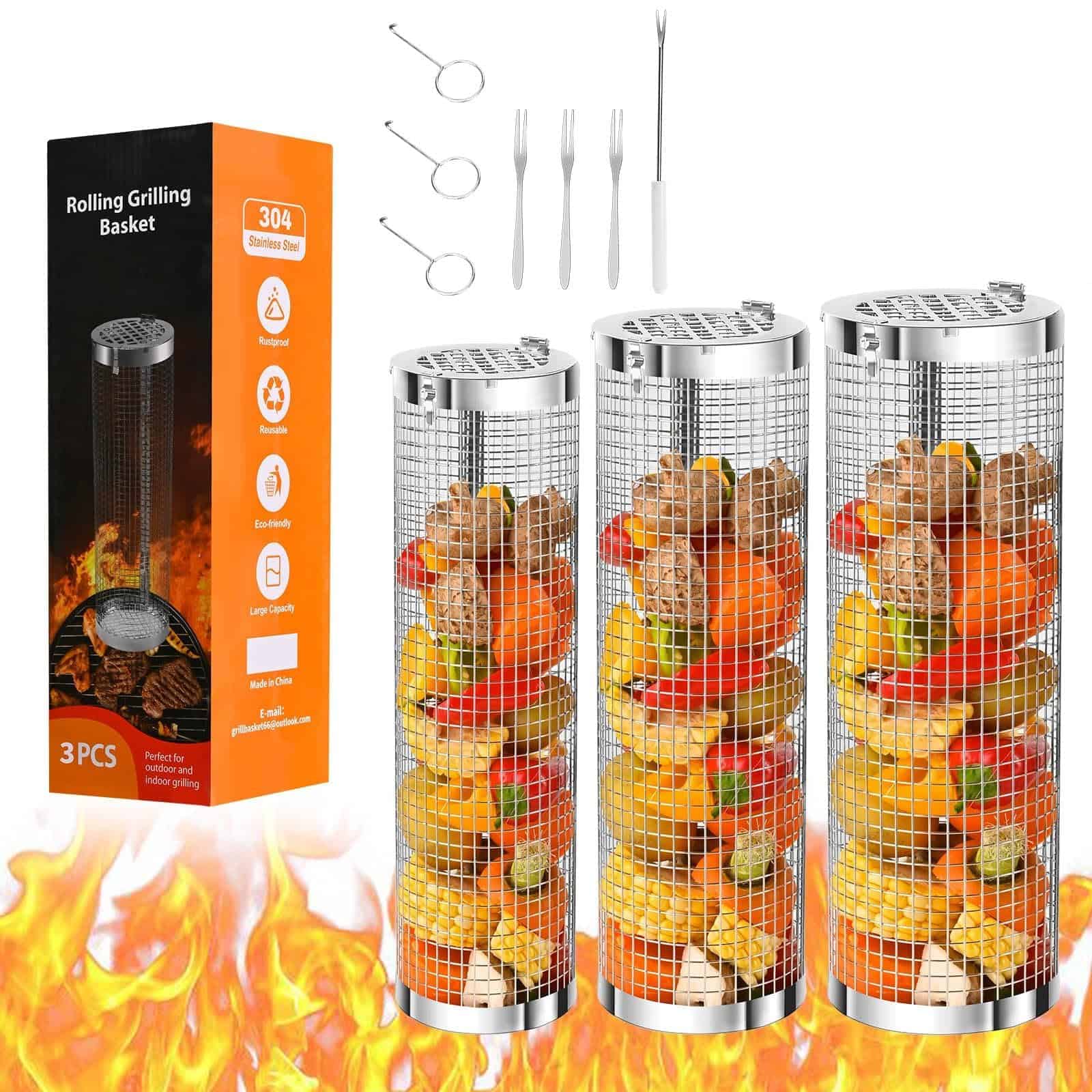 3Pcs Rolling Grilling Baskets - Accesorios de Barbacoa de