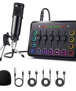 LILUOSUO Paquete de Equipos para Podcast Incluye Mezclador