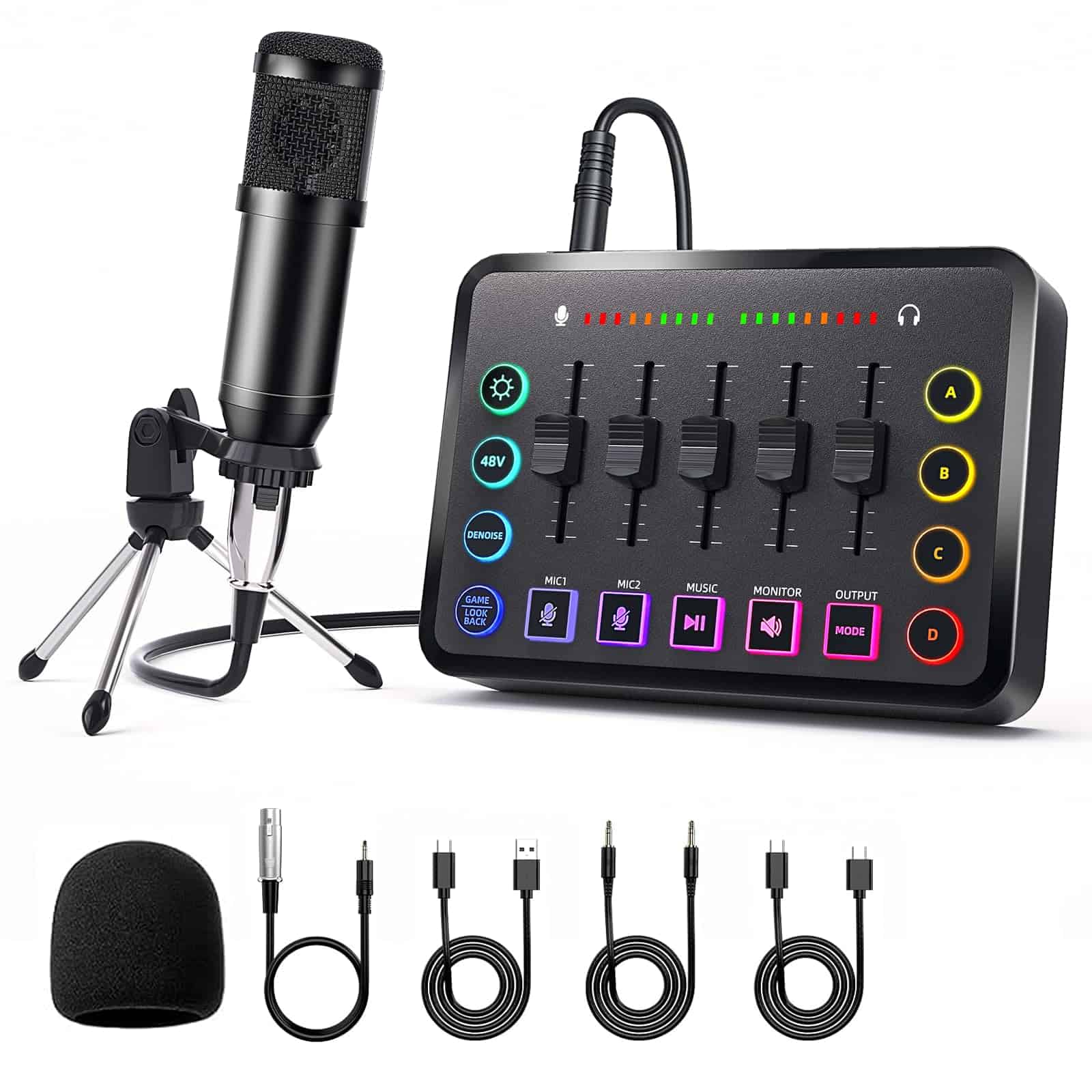 LILUOSUO Paquete de Equipos para Podcast Incluye Mezclador