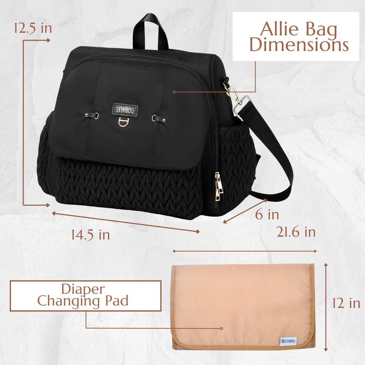 Mochila pañalera SEWBOO Allie elegante, bolsa de bebé para - Imagen 4