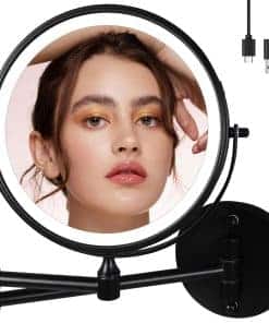 Espejo de Aumento de 9" Negro con Luz Montado en Pared,