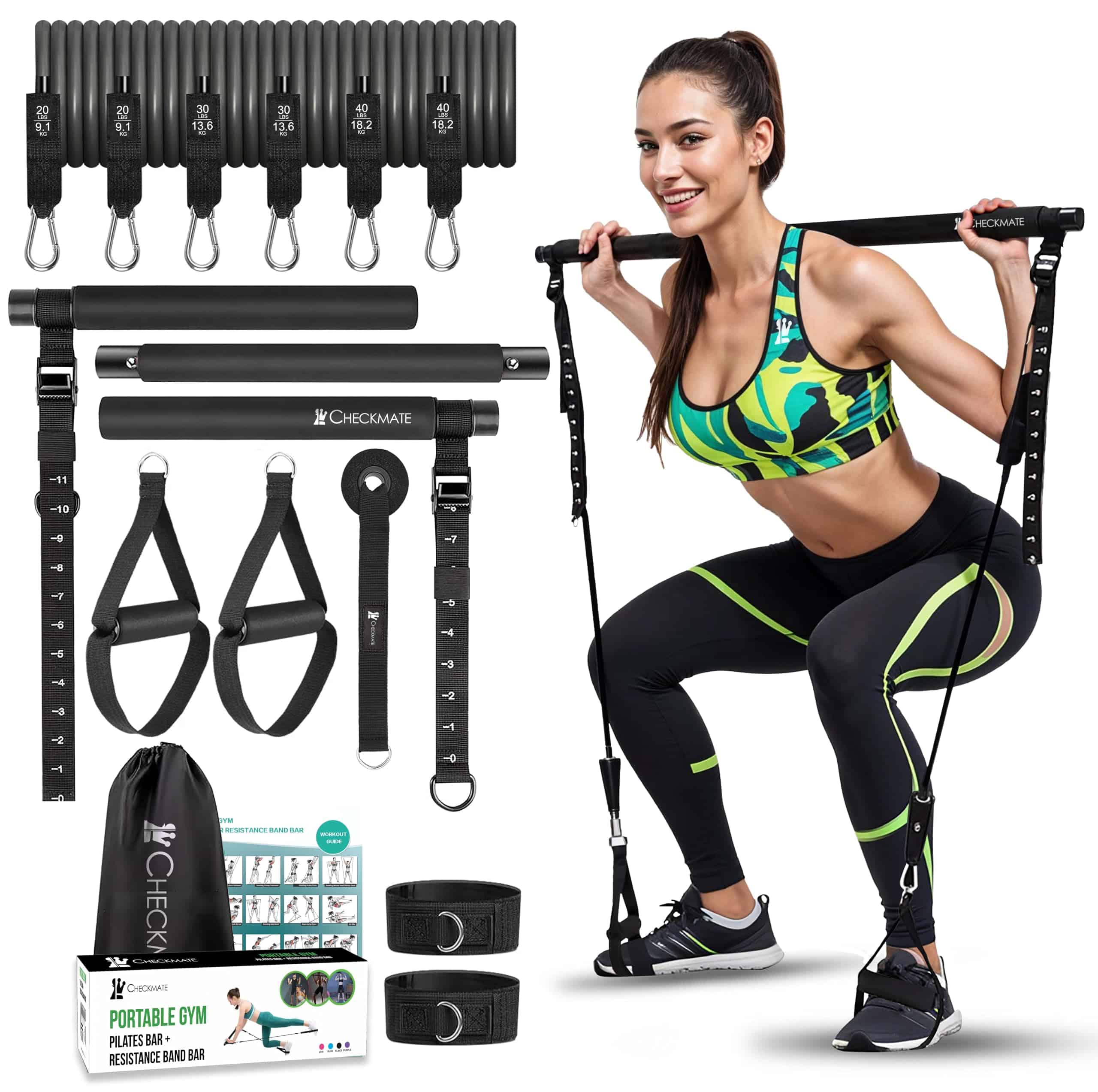 Kit de Barra de Pilates CHECKMATE con Bandas de Resistencia