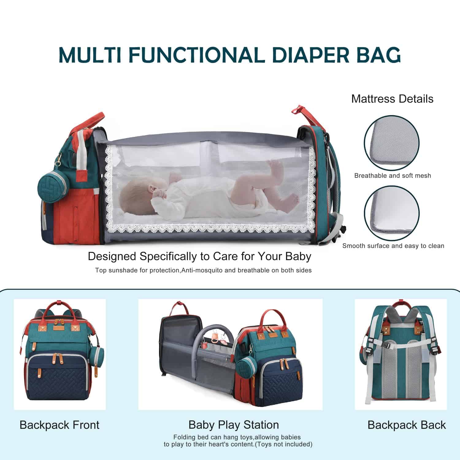 Mochila de pañales CESAILT, Mochila de Pañales Impermeable - Imagen 4