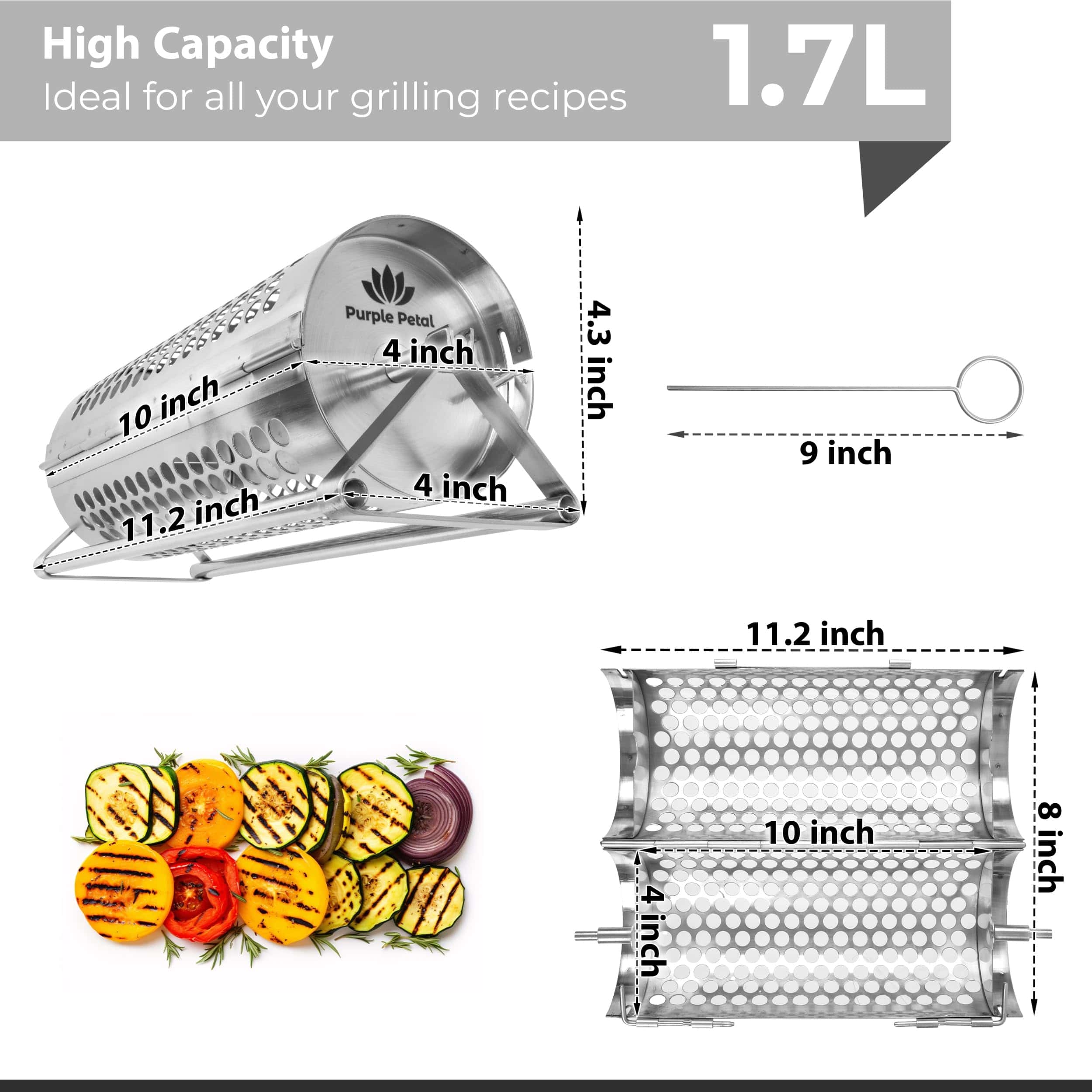 Cesta de Parrilla Rodante - Cesta de Parrilla para BBQ con - Imagen 6