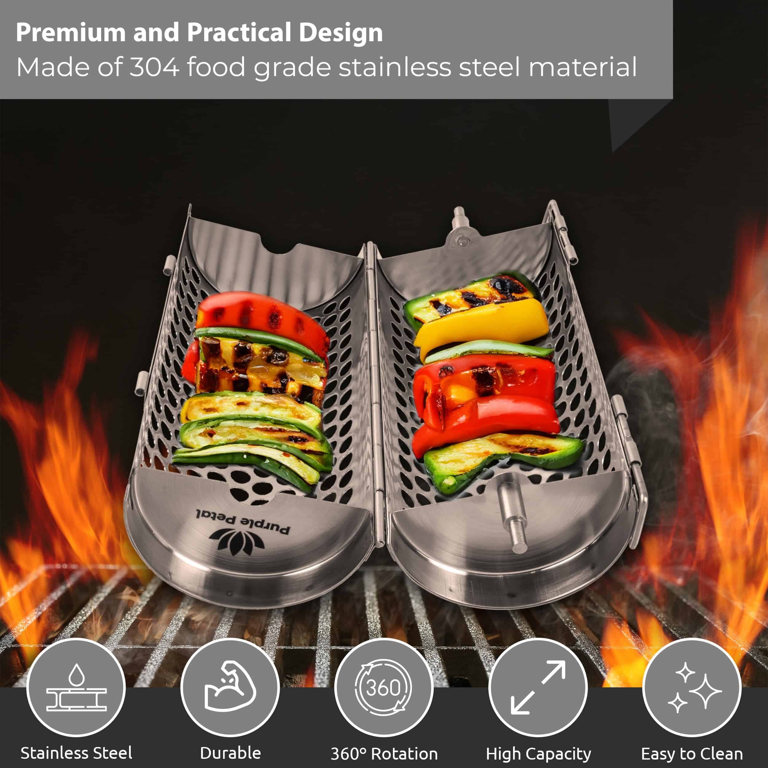 Cesta de Parrilla Rodante - Cesta de Parrilla para BBQ con - Imagen 5