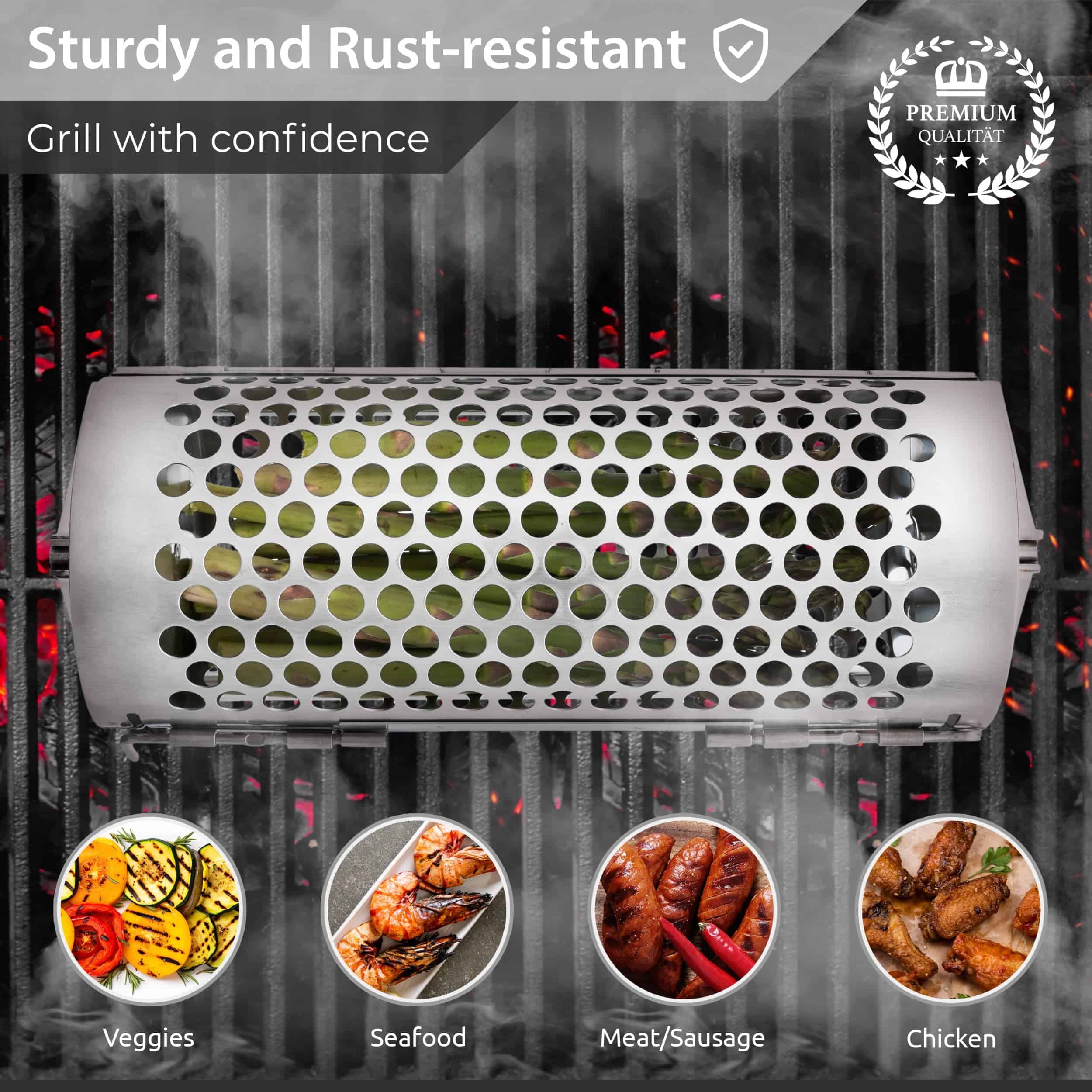 Cesta de Parrilla Rodante - Cesta de Parrilla para BBQ con - Imagen 10