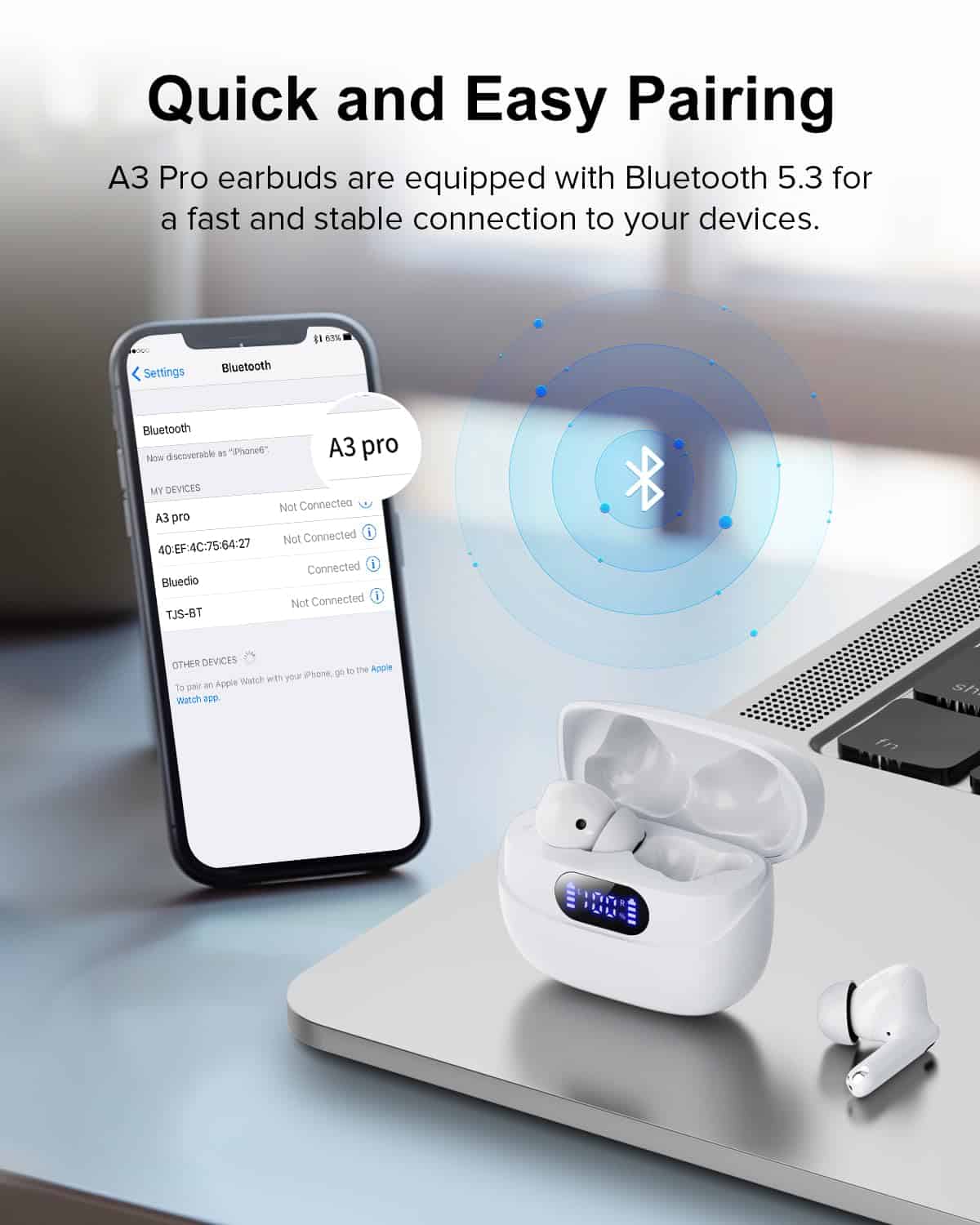 Auriculares inalámbricos TUMJUN, 42 horas de reproducción - Imagen 4