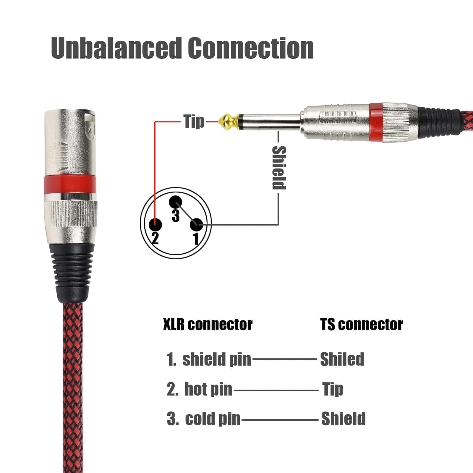 Cable Mono XLR Macho a 1/4" TS Macho Desbalanceado, 10 Pies - Imagen 4