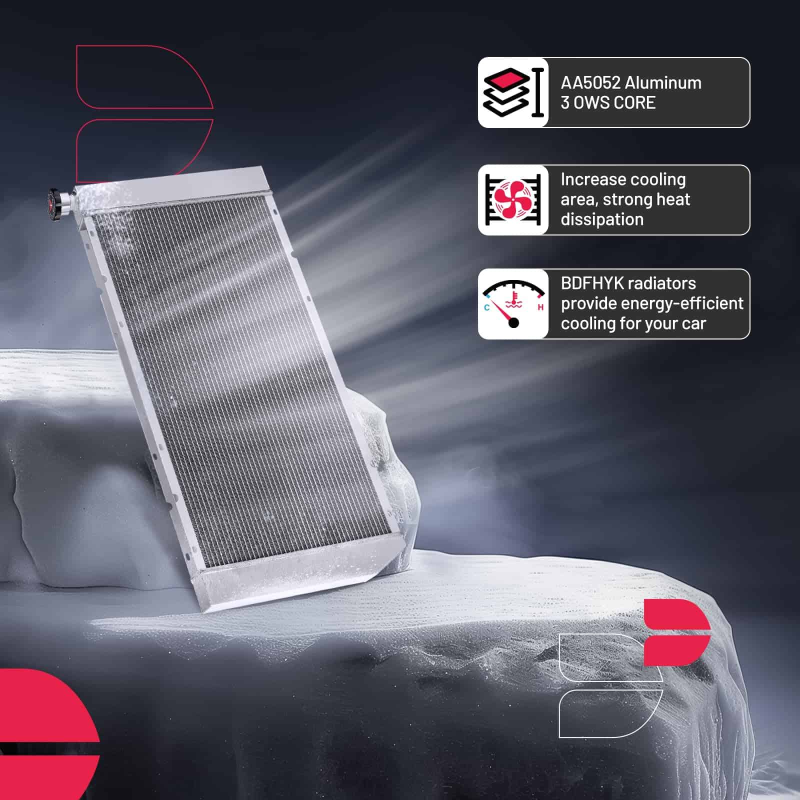 Radiador de aluminio BDFHYK DPI1520 3 hileras-44mm - Imagen 3