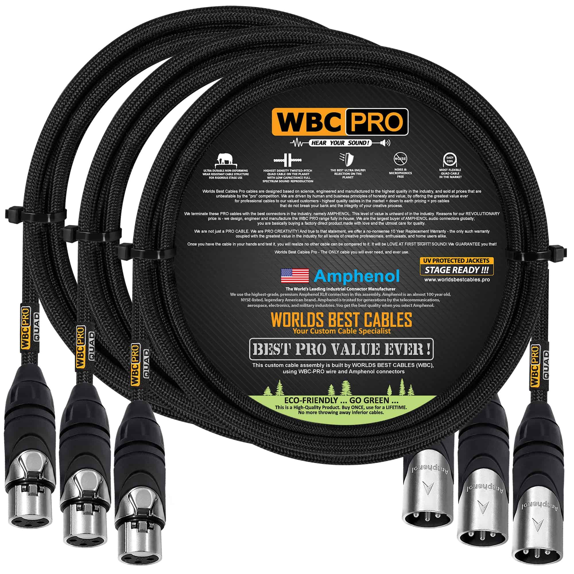 3 Unidades - 2 Pies - Cable WBC-PRO-Quad Ultra-Silencioso