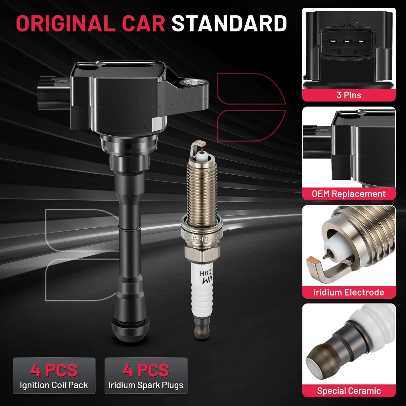 Conjunto de 4 Bobinas de Encendido UF659 y Bujías de Iridio - Imagen 5