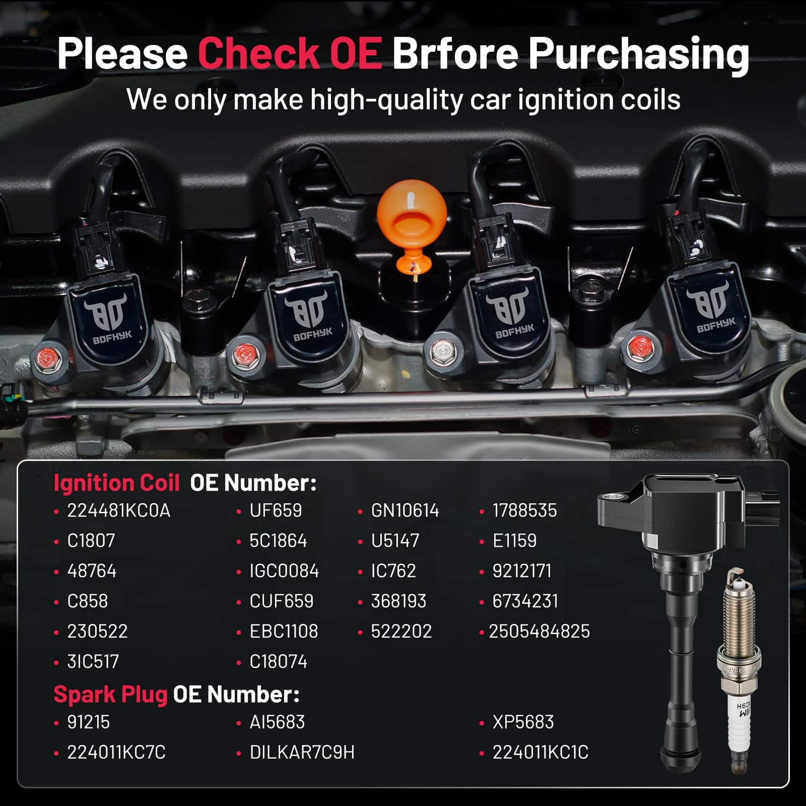Conjunto de 4 Bobinas de Encendido UF659 y Bujías de Iridio - Imagen 6