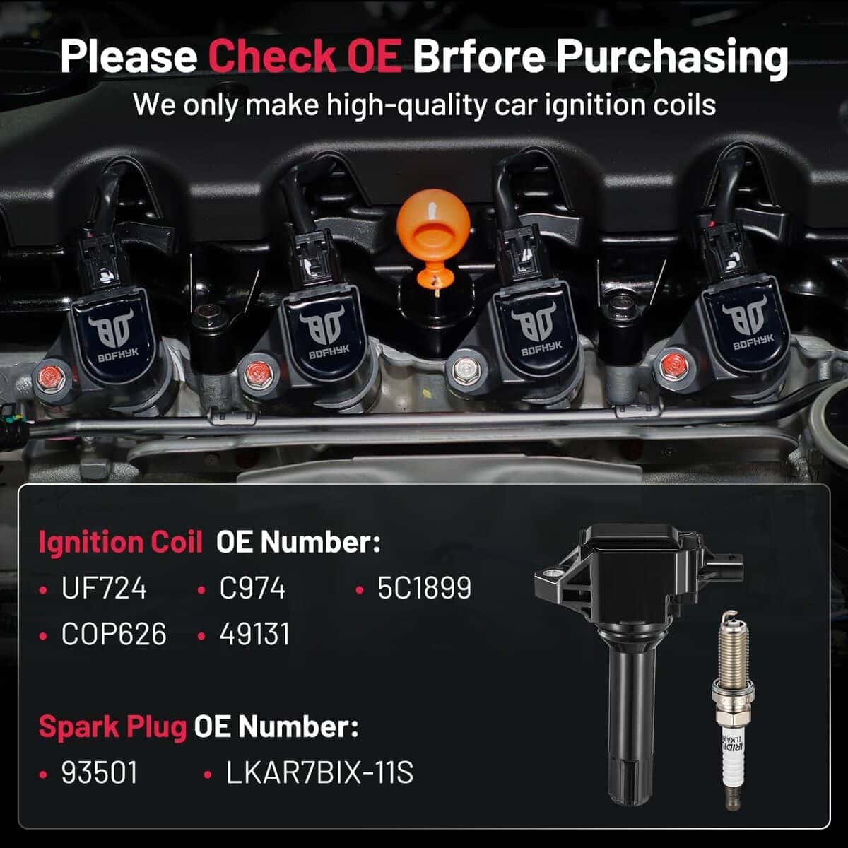 Paquete de bobina de encendido UF724 y bujías de iridio - Imagen 6