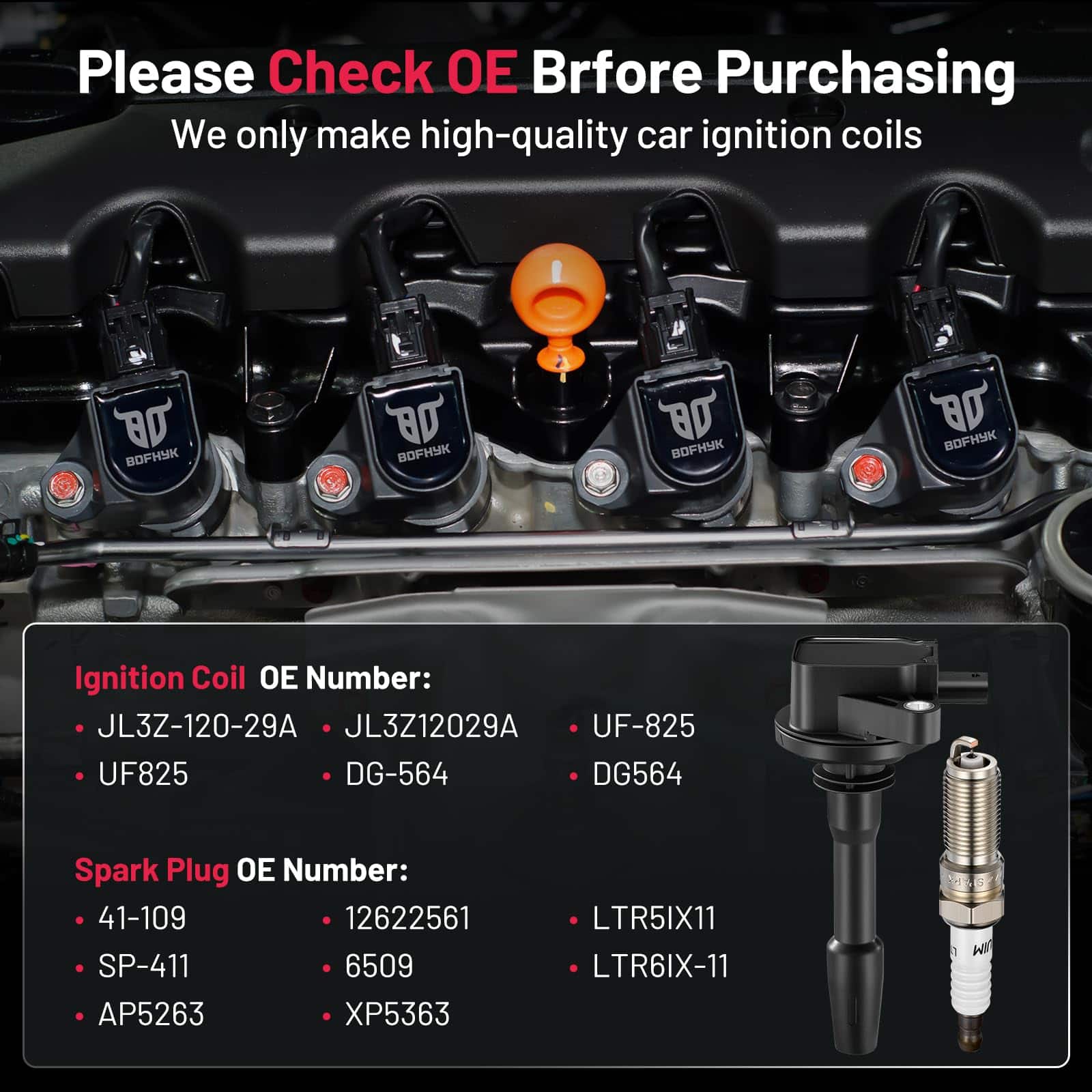 Paquete de Bobina de Encendido UF825 y Bujías de Iridio - Imagen 6
