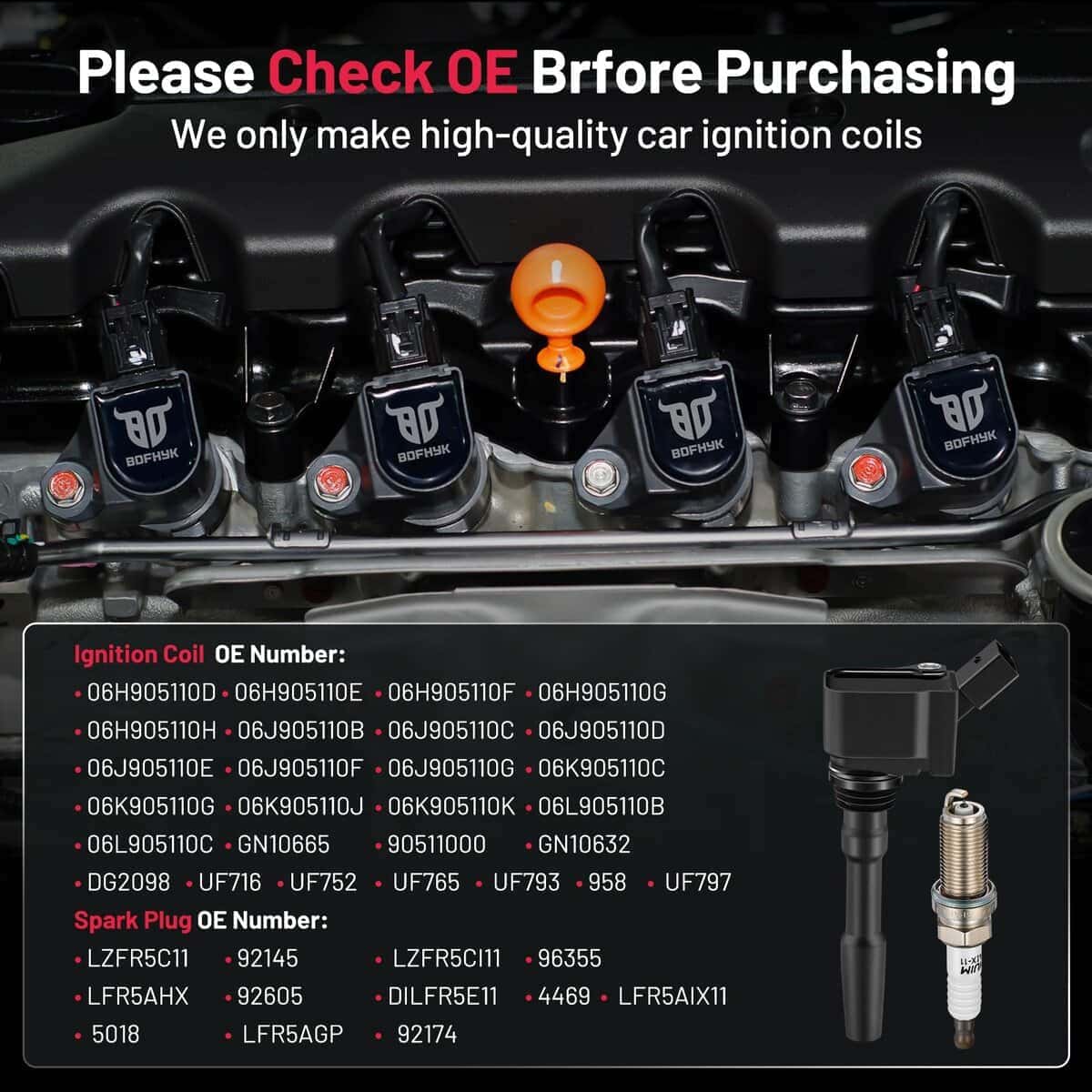 Paquete de Bobina de Encendido BDFHYK 06J905110G y Bujías - Imagen 6