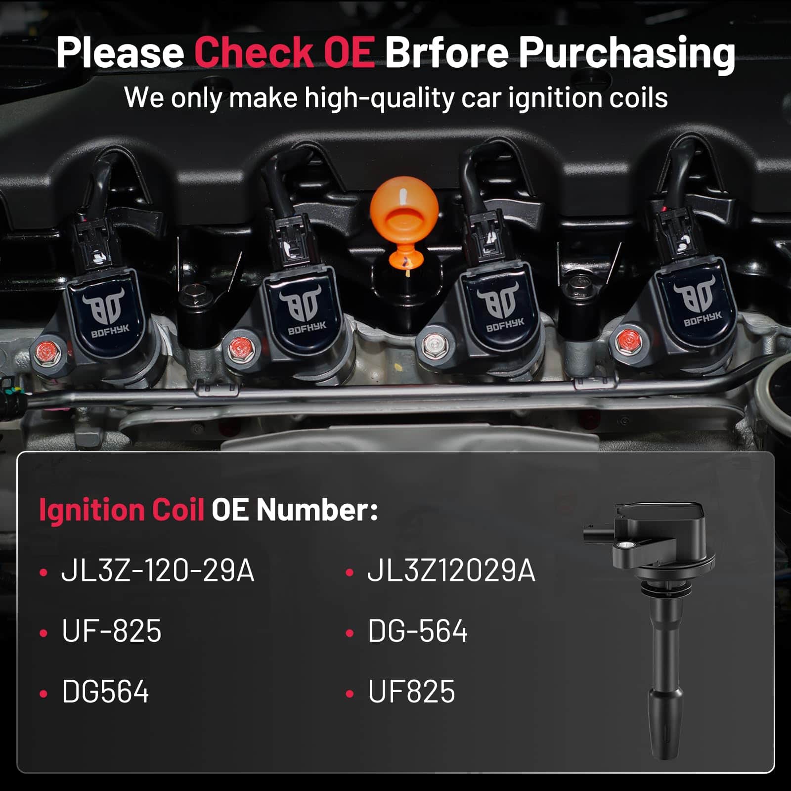 Conjunto de 6 bobinas de encendido BDFHYK -825 DG564 - Imagen 7