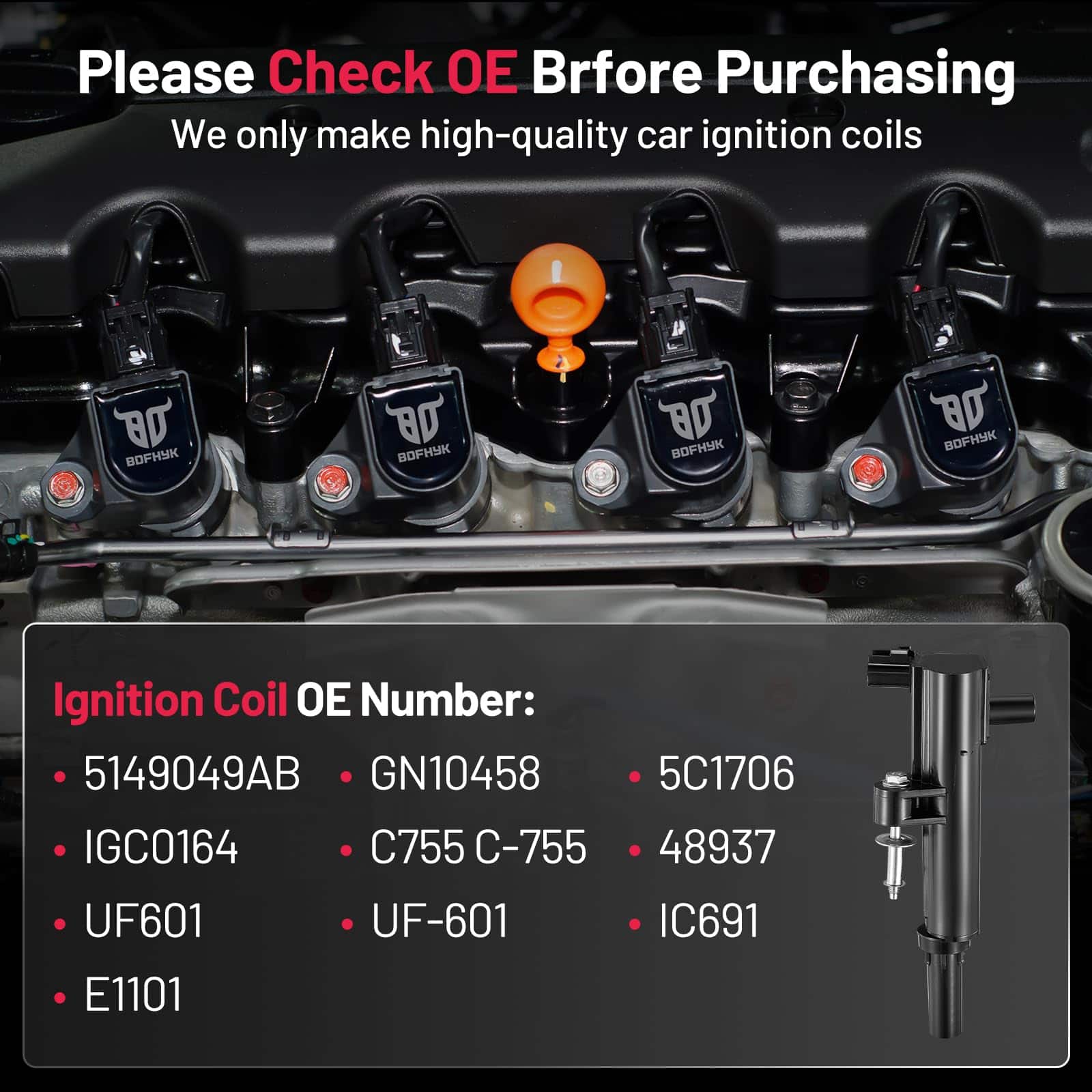 Conjunto de 8 bobinas de encendido BDFHYK compatibles con - Imagen 7