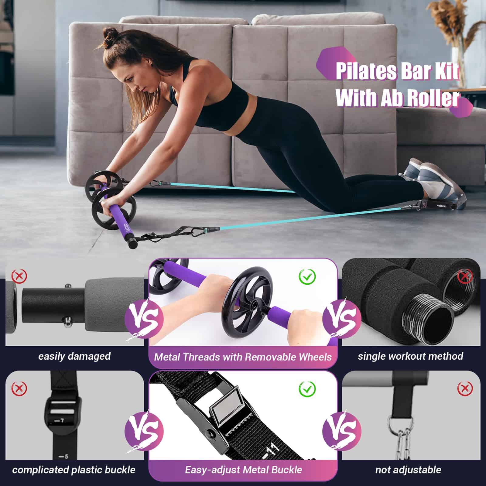 Kit de Barra de Pilates con Bandas de -Violeta - Imagen 3