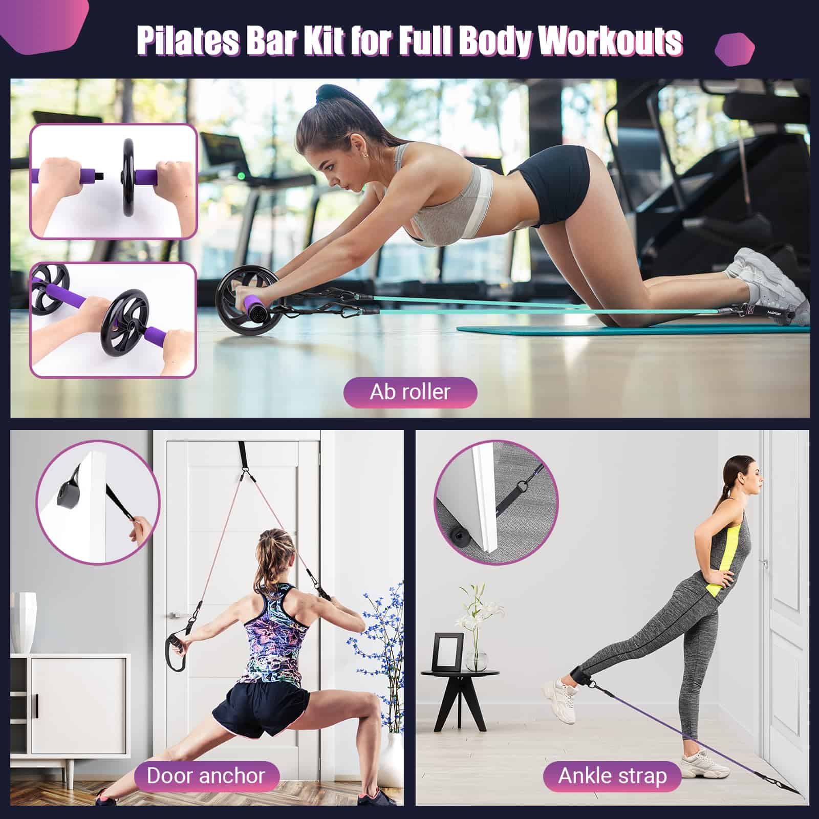 Kit de Barra de Pilates con Bandas de -Violeta - Imagen 7