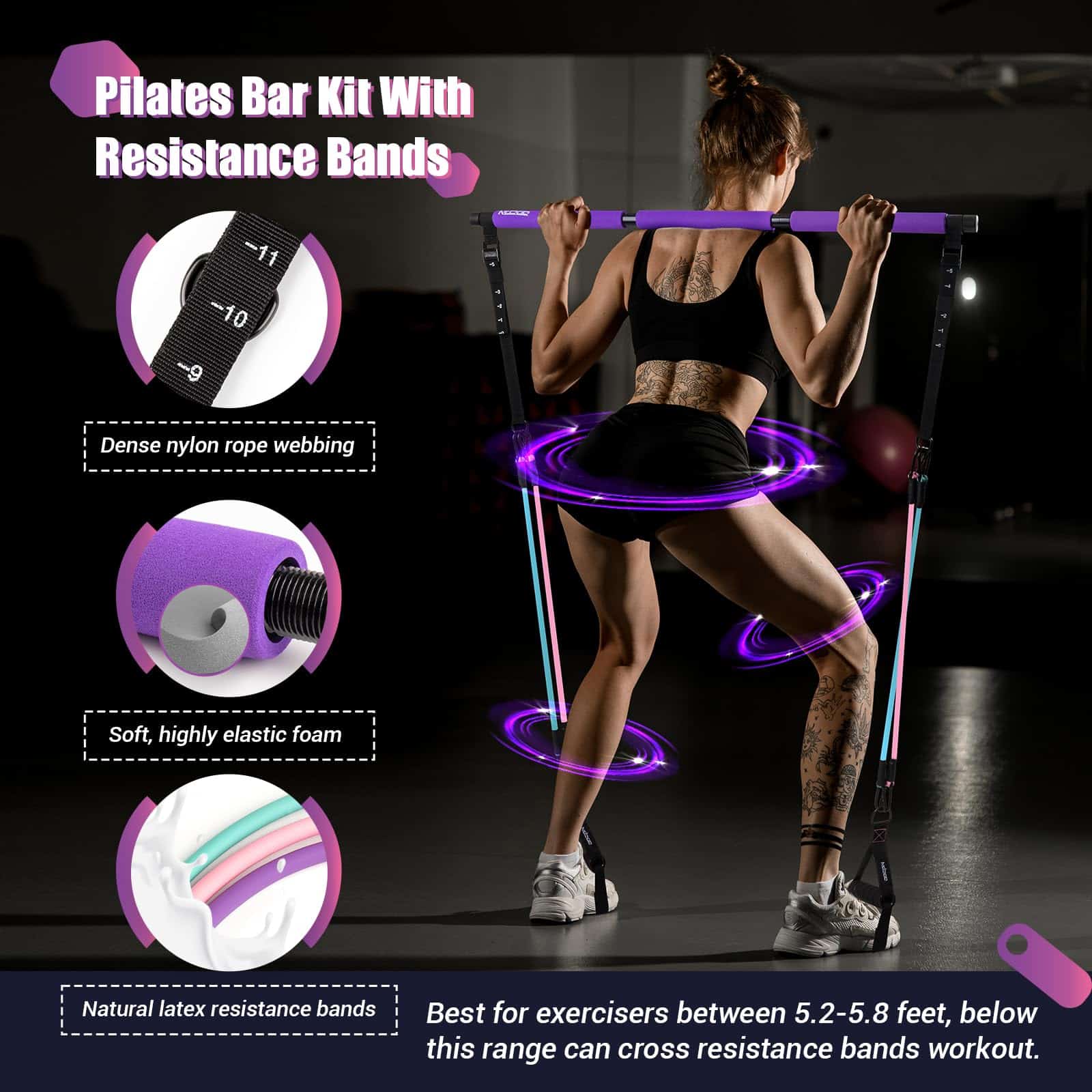 Kit de Barra de Pilates con Bandas de -Violeta - Imagen 4