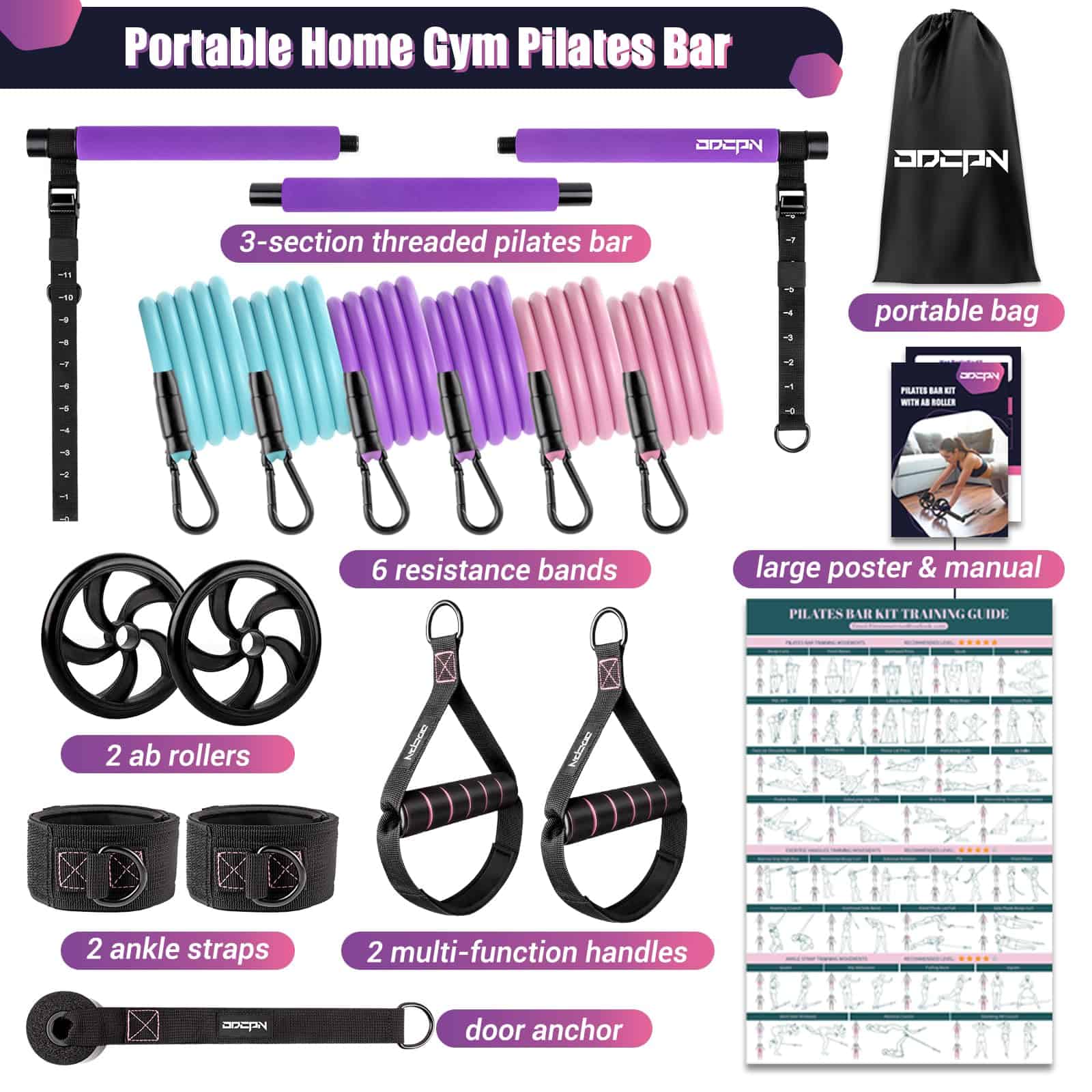 Kit de Barra de Pilates con Bandas de -Violeta - Imagen 8