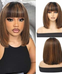 Pelucas de Cabello Humano Bob con Flequillo 1B/30 Destacado