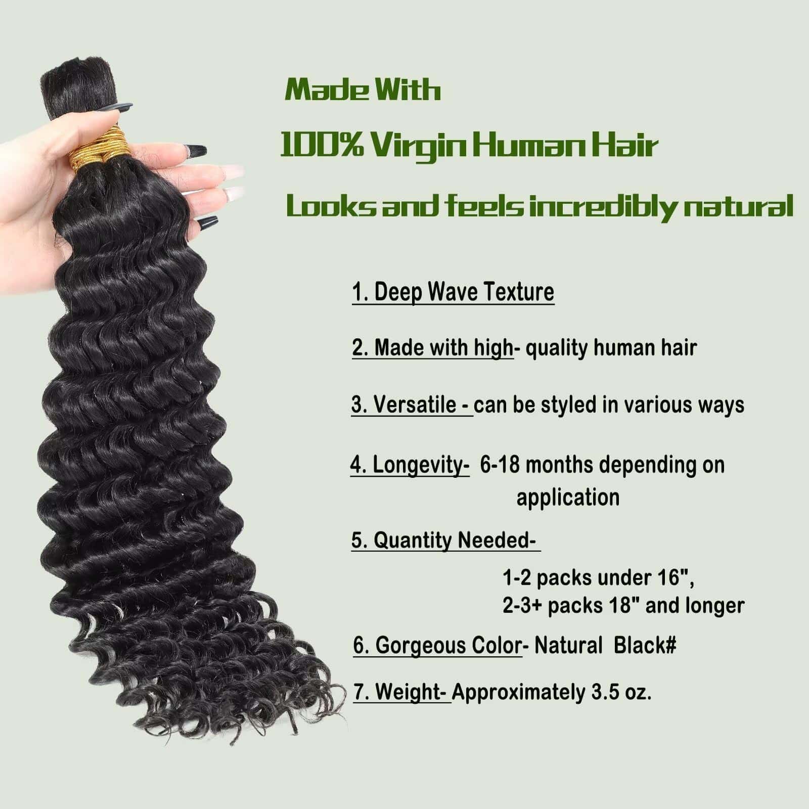 Cabello para Trenzar Humano 100g 24 Pulgadas Rizo Profundo - Imagen 3