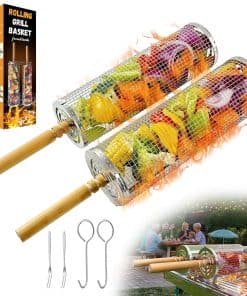 Fanaticook 2 PCS Rolling Grilling Basket, Cestas de