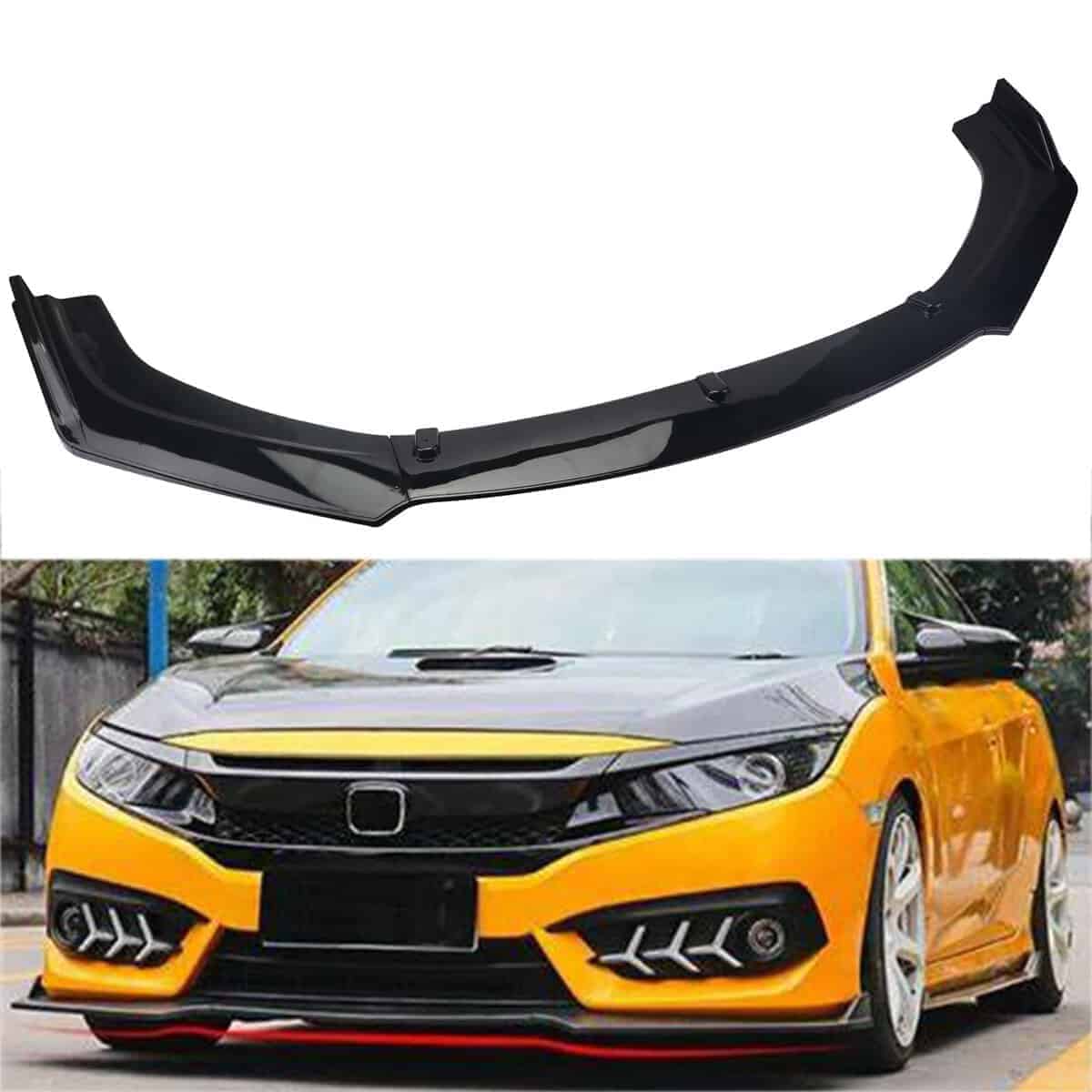 LONGKEES 3PCS Gloss Black Front Bumper Lip Compatible with