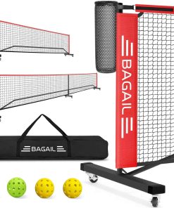 Red BAGAIL Portable Pickleball Net Set with Wheels, 22 FT