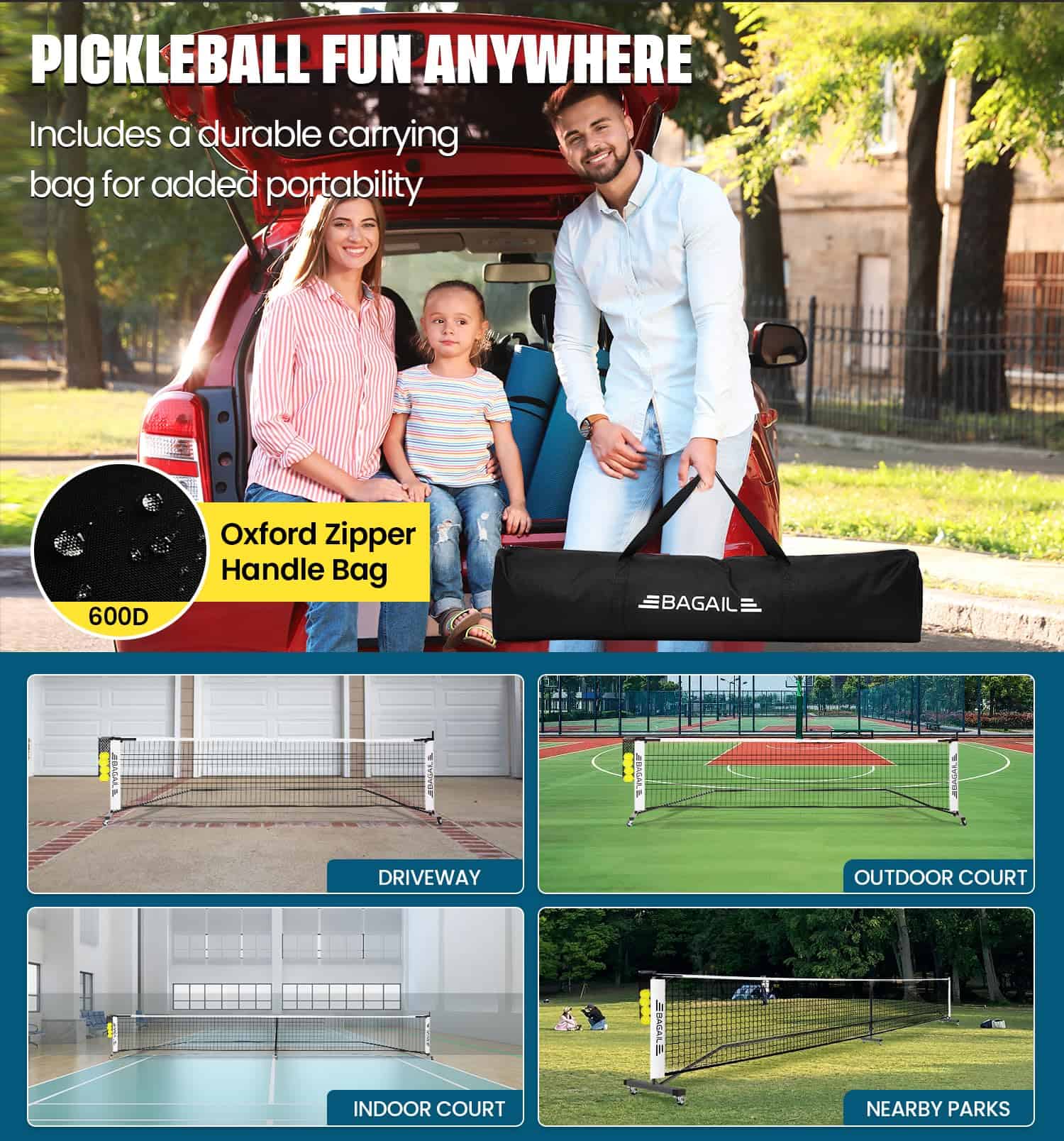 Red portátil de pickleball BAGAIL con -Blanco - Imagen 8
