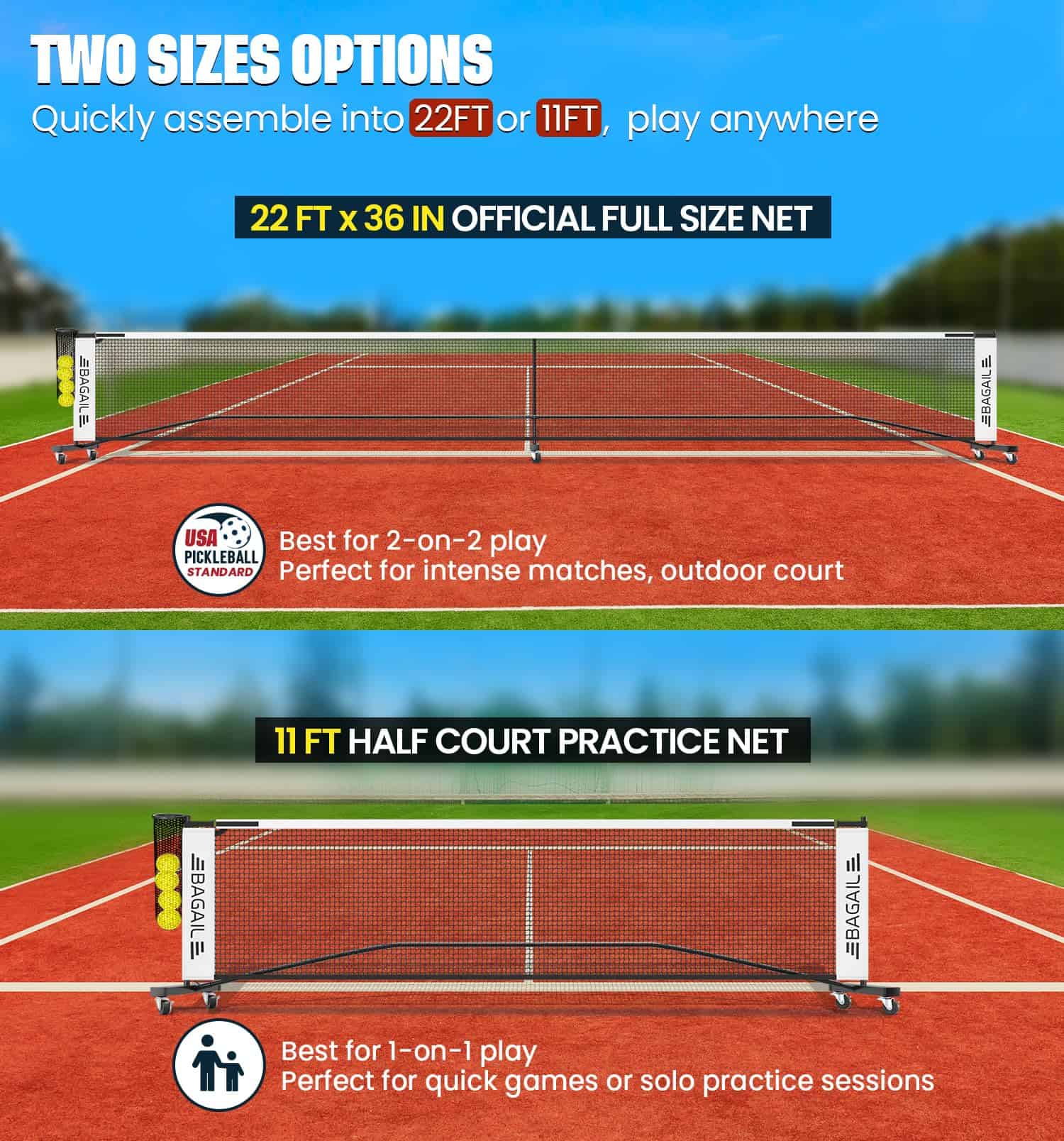 Red portátil de pickleball BAGAIL con -Blanco - Imagen 3