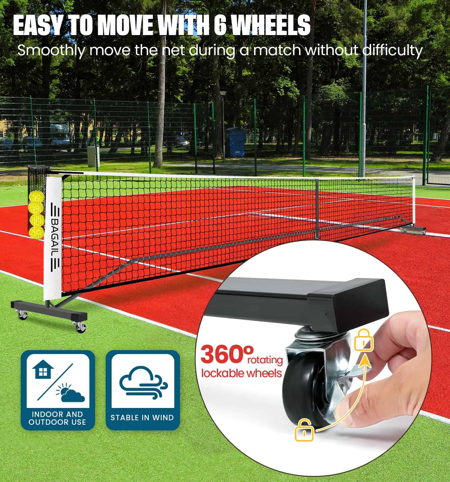 Red portátil de pickleball BAGAIL con -Blanco - Imagen 4