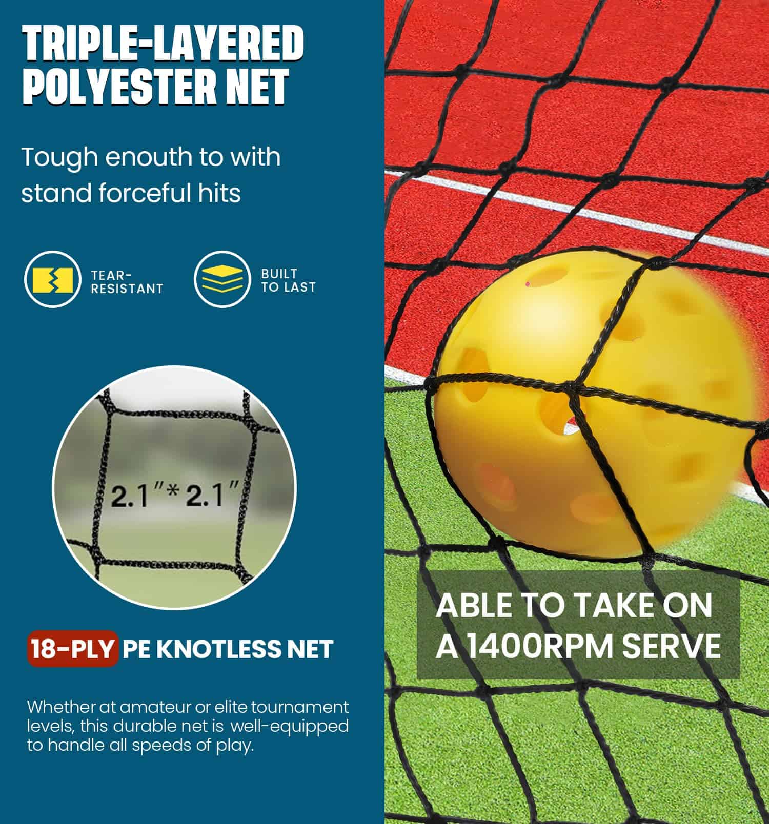 Red portátil de pickleball BAGAIL con -Amarillo + Negro - Imagen 5
