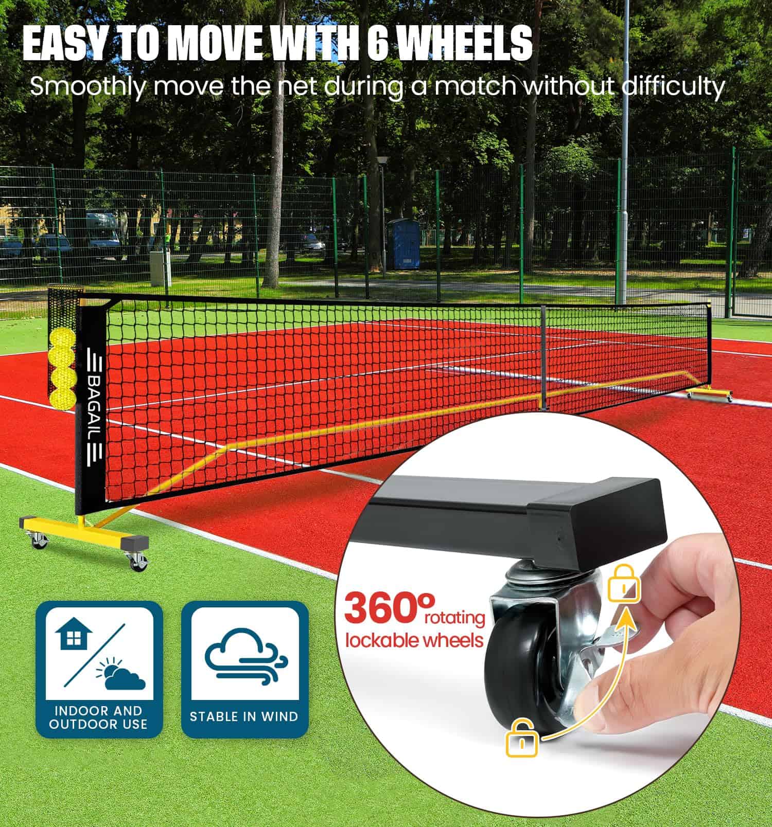Red portátil de pickleball BAGAIL con -Amarillo + Negro - Imagen 4