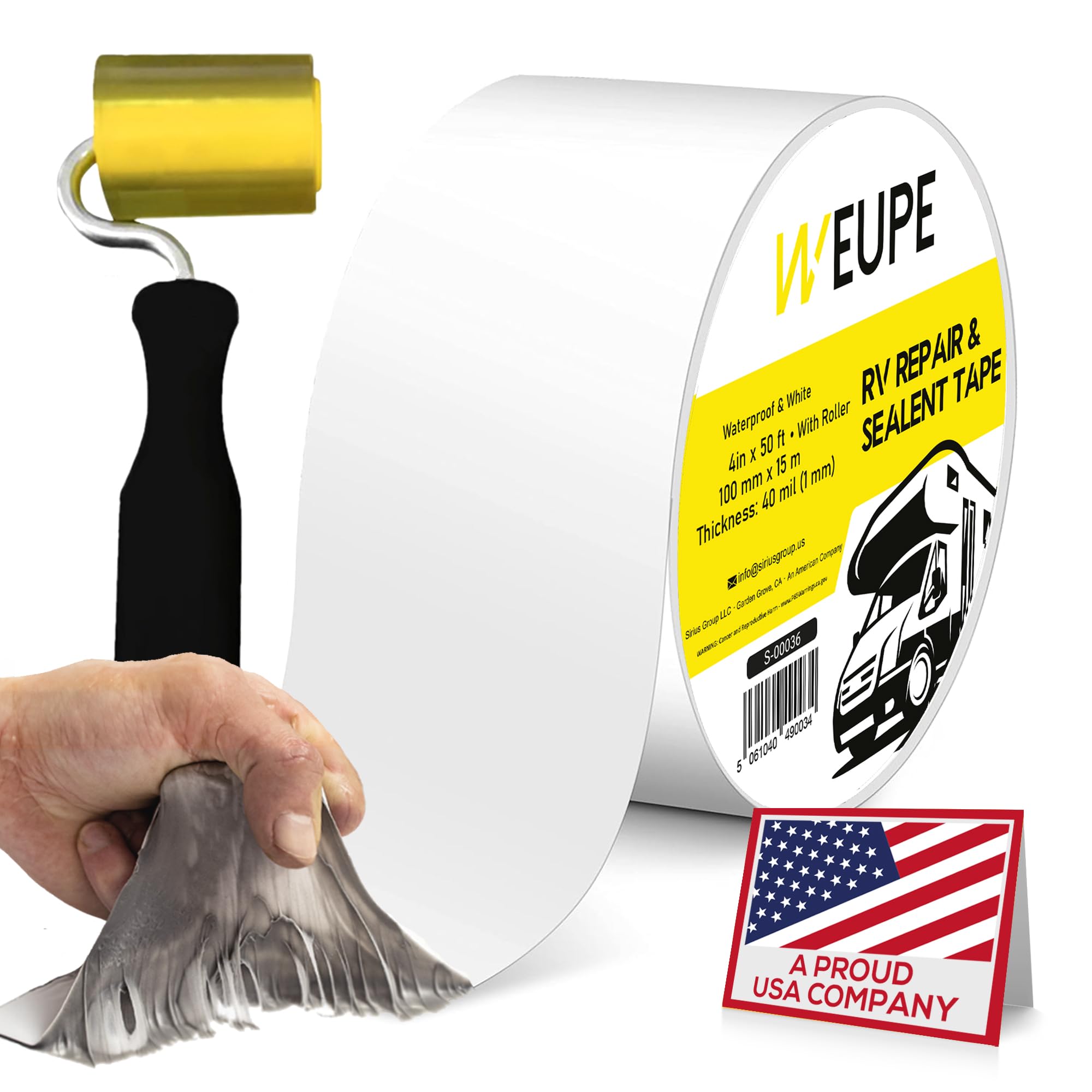 Cinta selladora para RV Weupe con rodillo, Blanco, 4