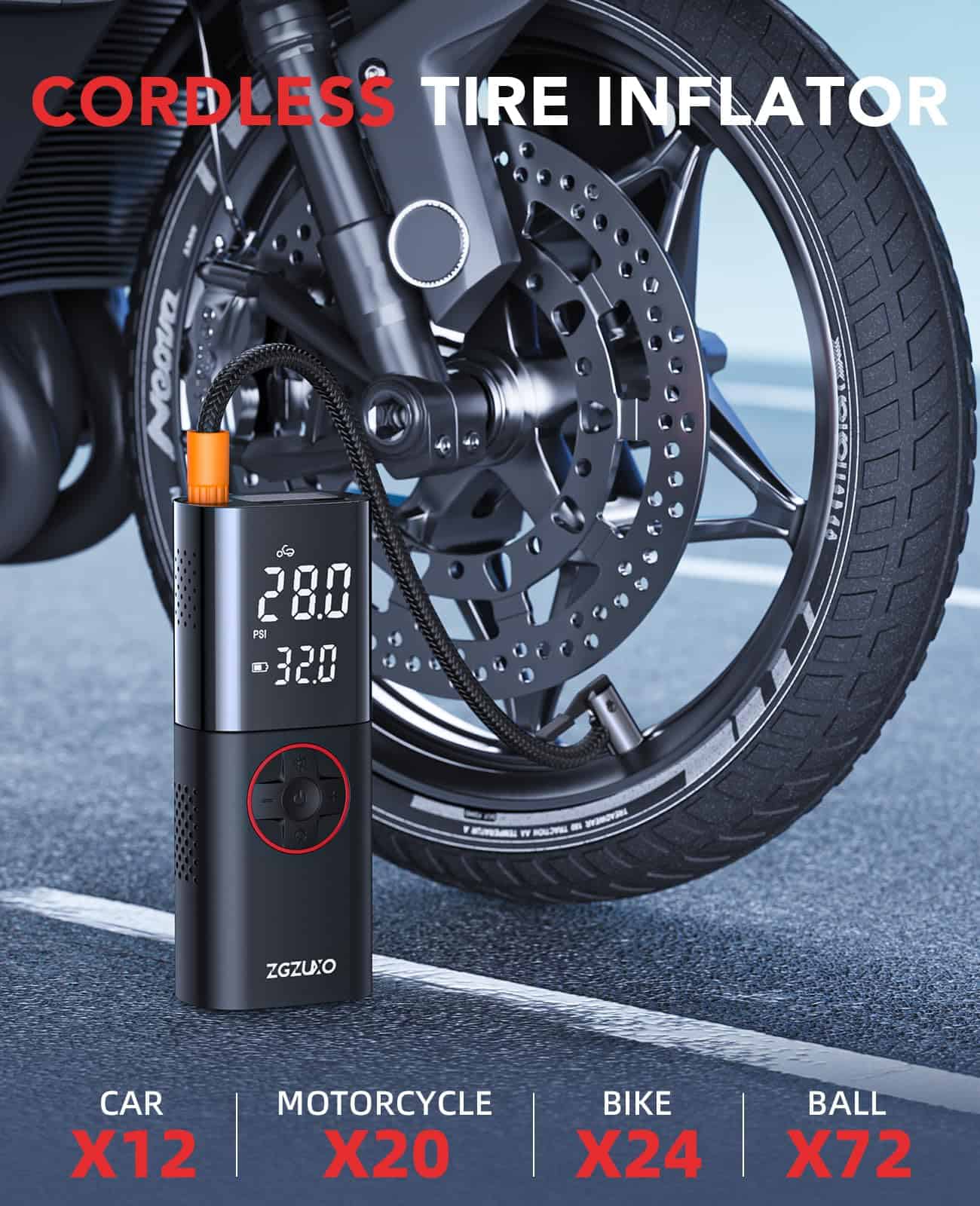 Inflador de neumáticos ZGZUXO, Compresor de aire portátil, - Imagen 6