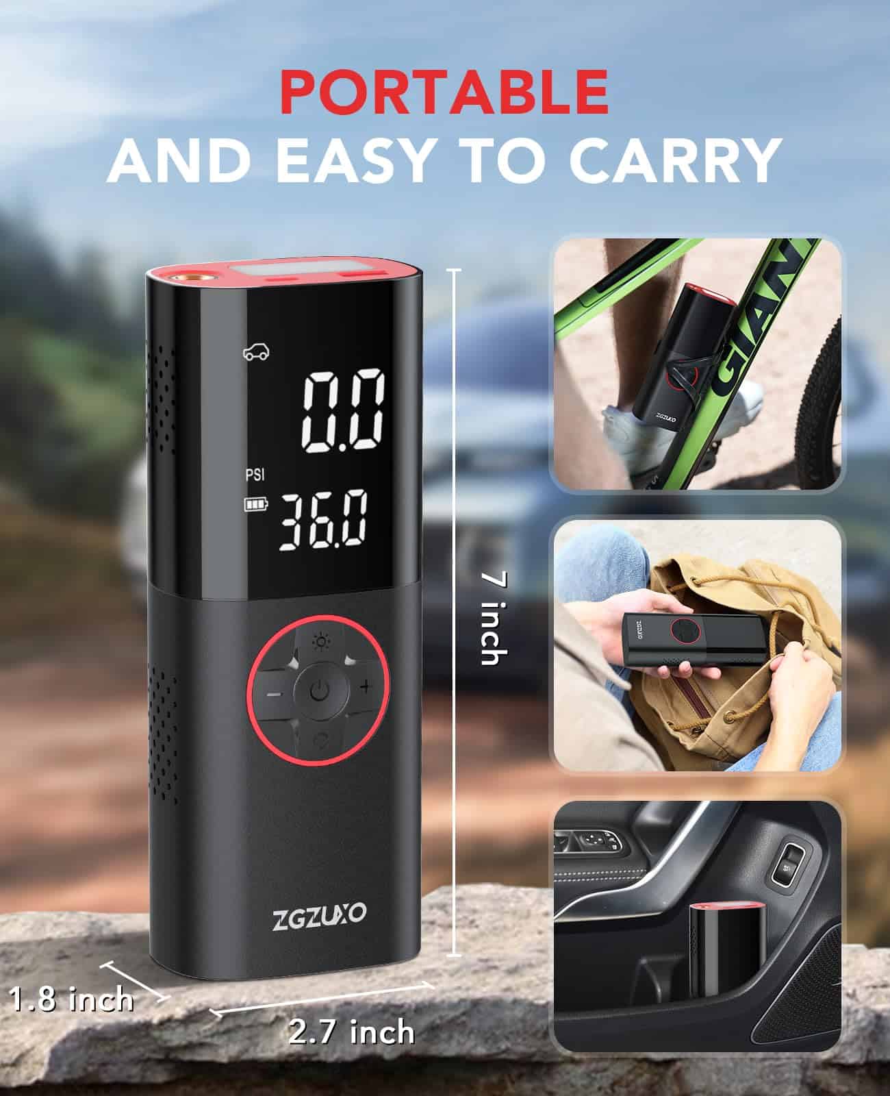 Inflador de neumáticos ZGZUXO, Compresor de aire portátil, - Imagen 9