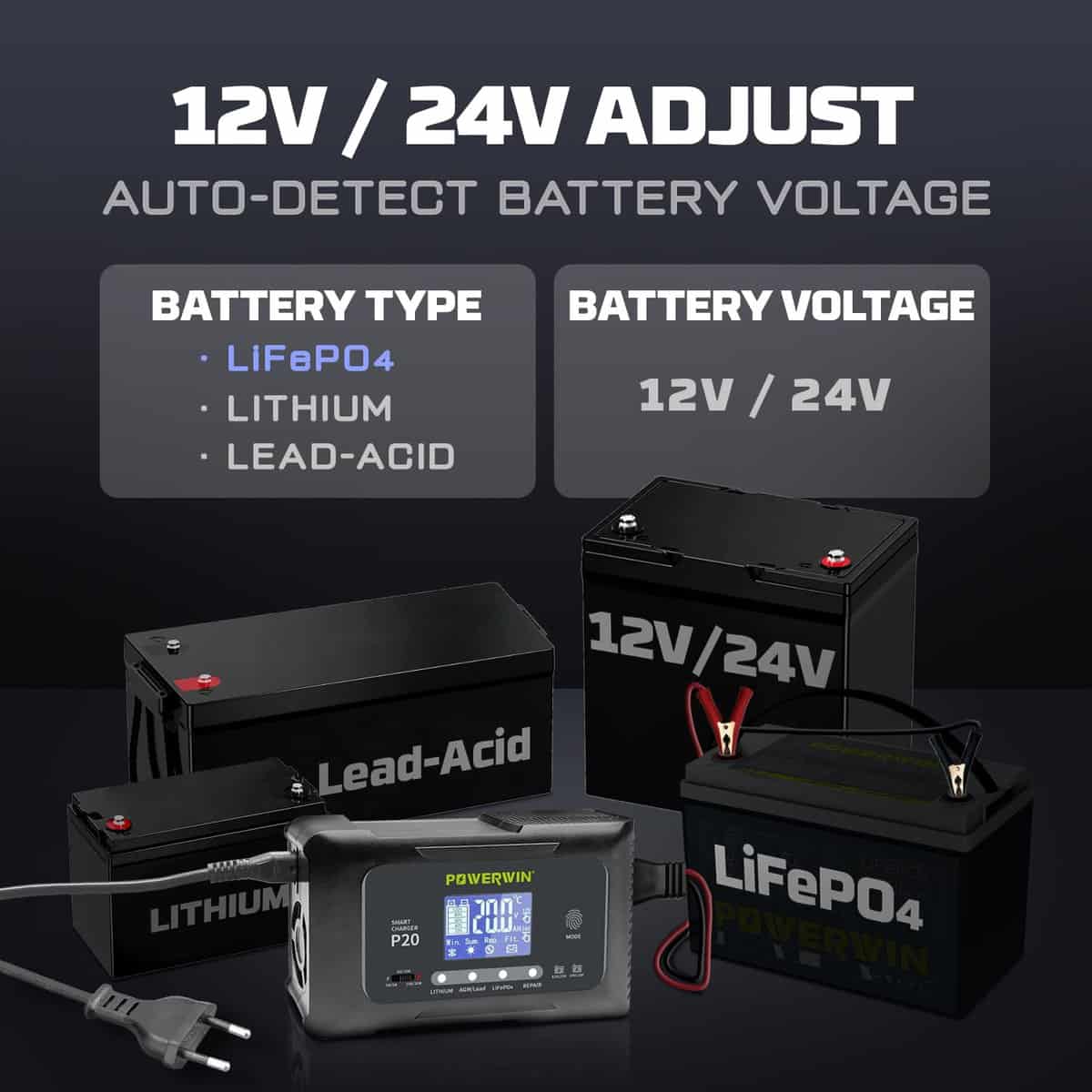 Cargador Inteligente POWERWIN P20 12V20A 24V10A Carga - Imagen 4