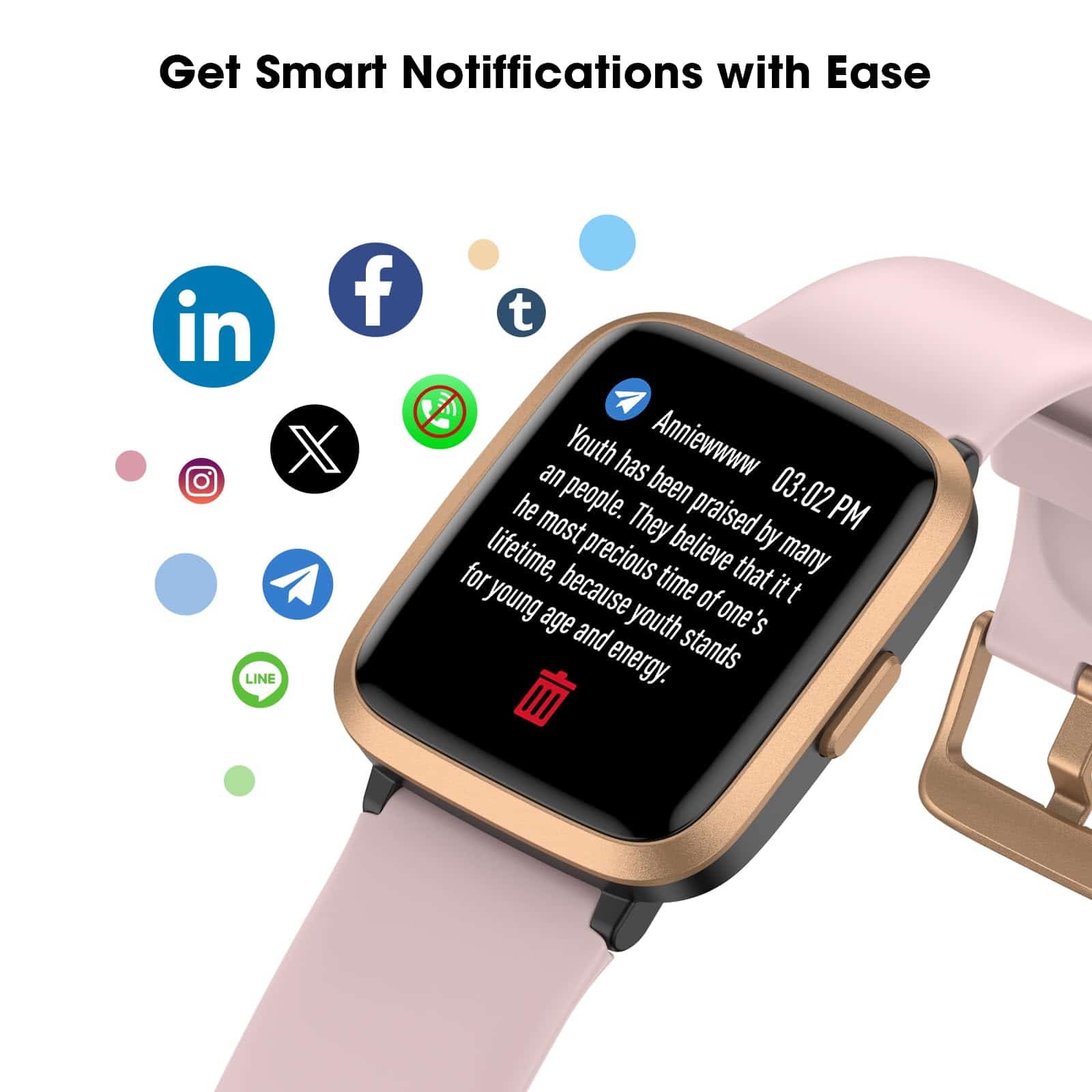 Reloj Rastreador de Fitness con Monitor de -Rosa Claro - Imagen 6