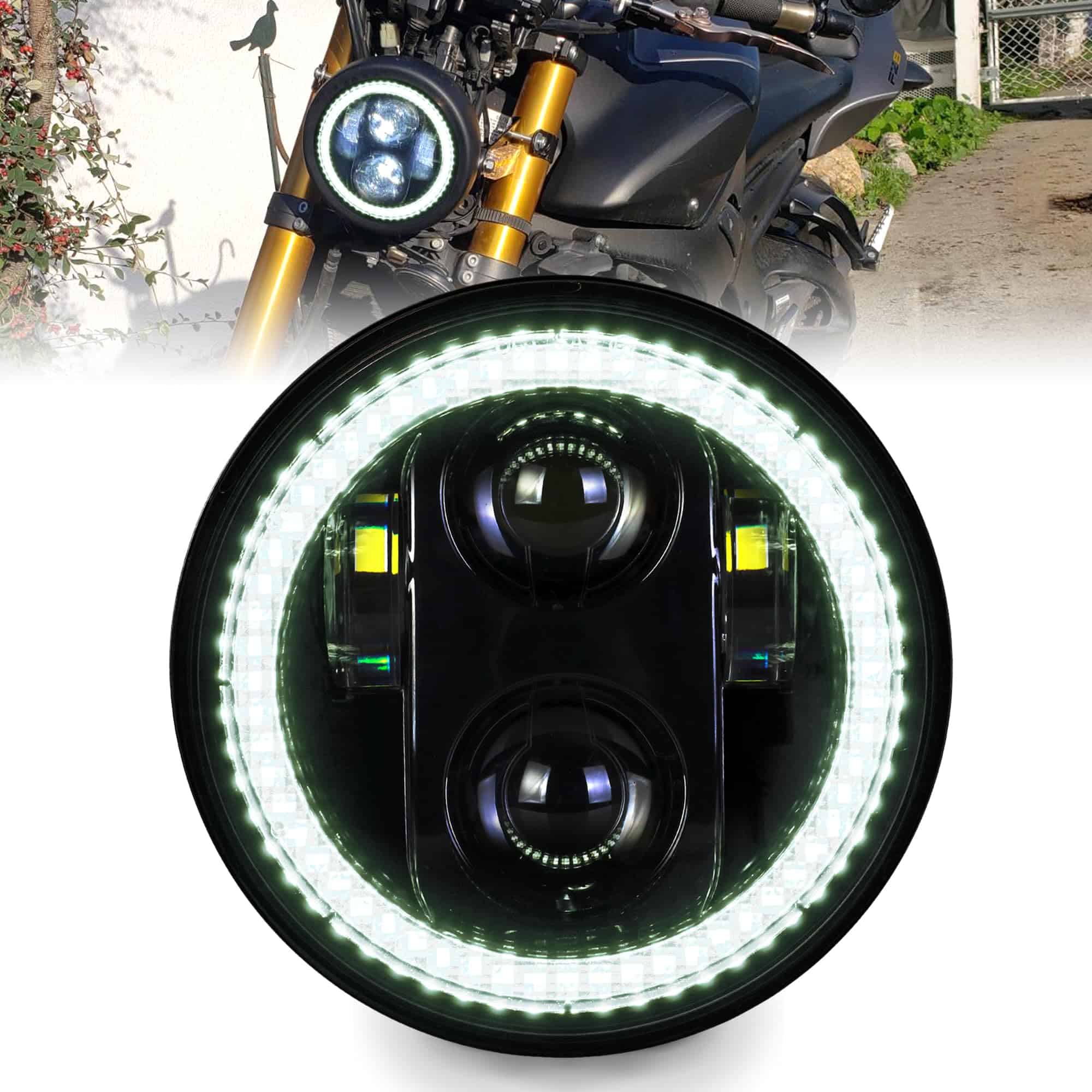 Faro LED blanco de 5 3/4 pulgadas para motocicleta