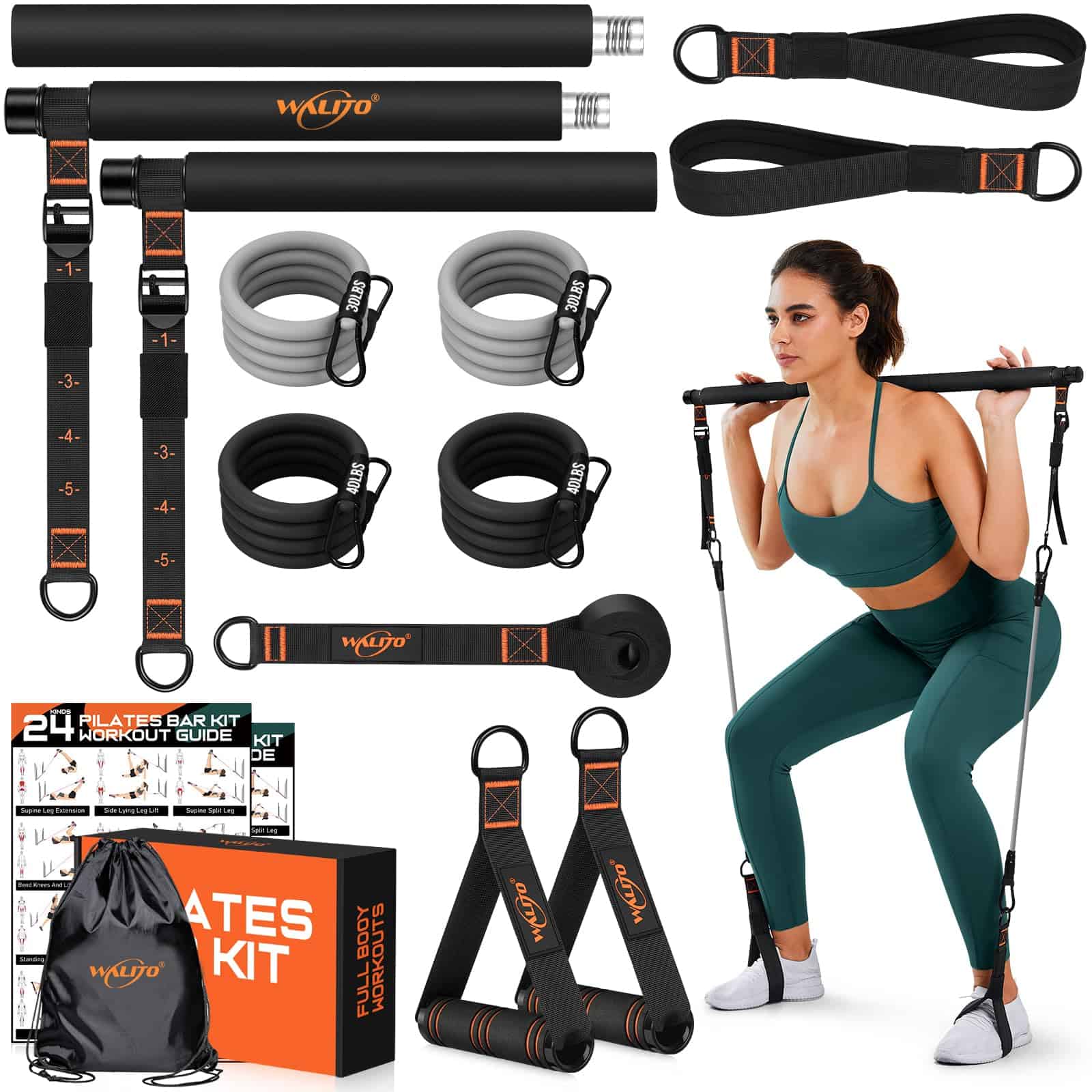 Kit de Barra de Pilates con Bandas de -Negro
