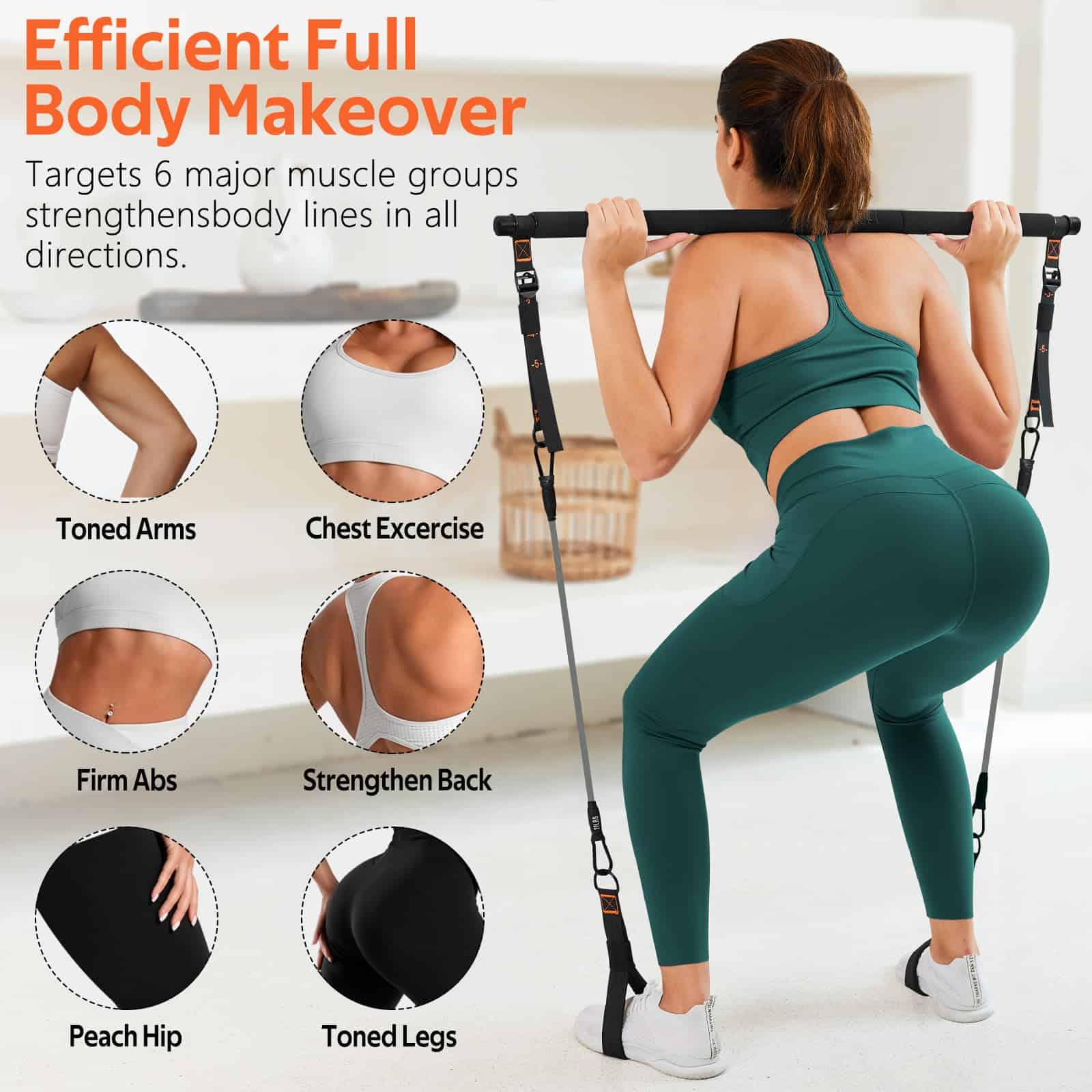 Kit de Barra de Pilates con Bandas de -Negro - Imagen 7